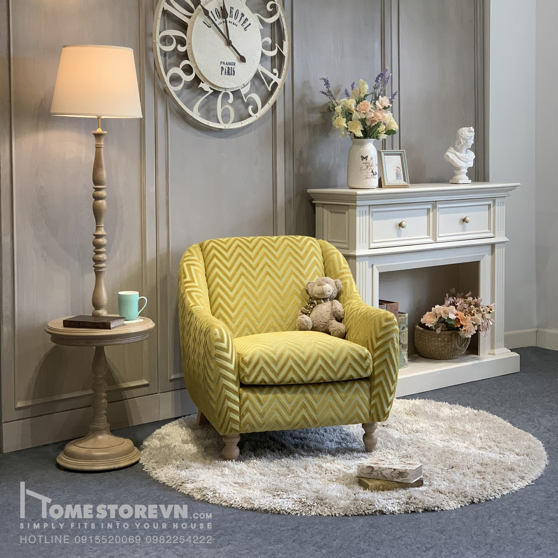Sofa đơn tay lượn - Vải 3D