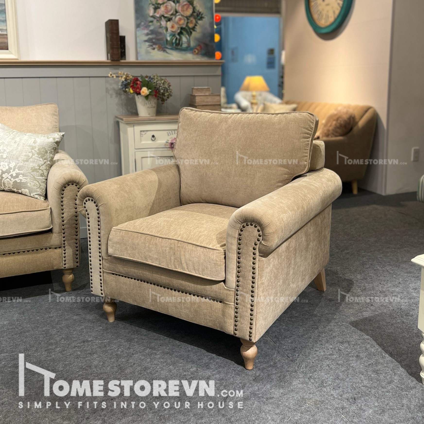 Sofa đơn tay cuộn lưng kép có đinh tán - SFD28