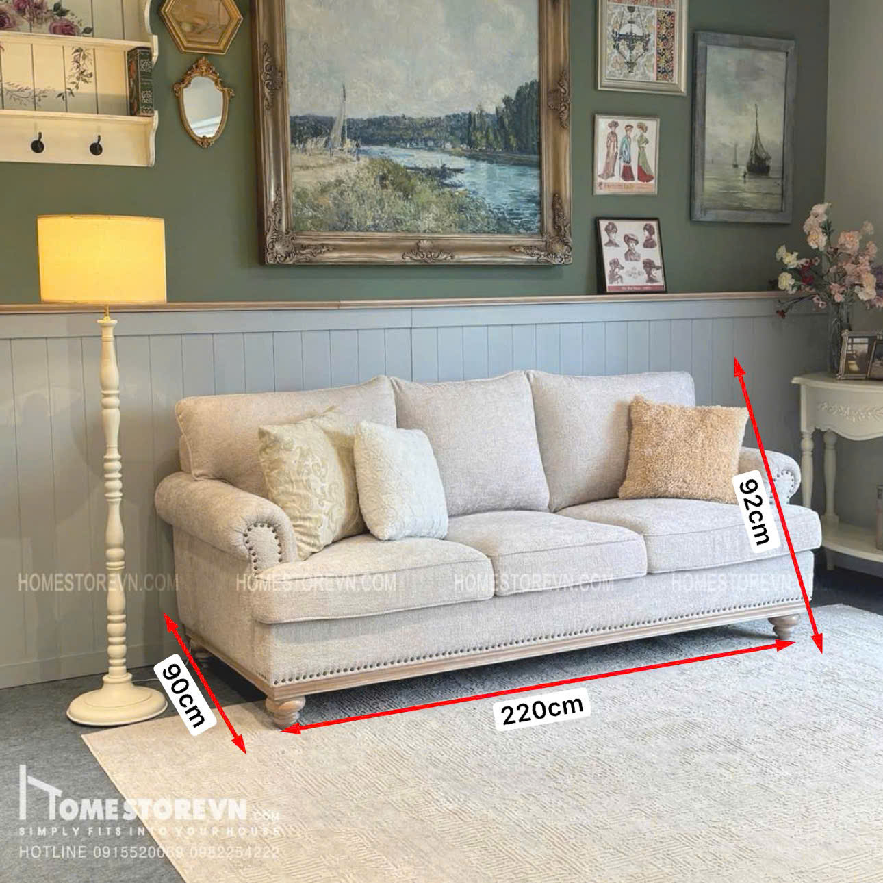 Sofa tay cuộn âm lưng kép dài 2m2