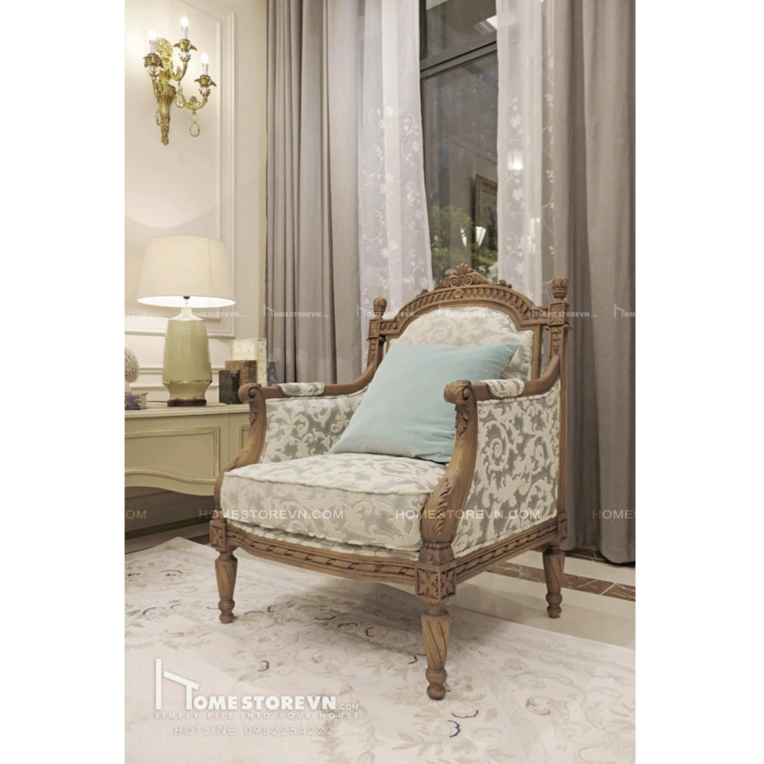 Sofa đơn khung gỗ vintage