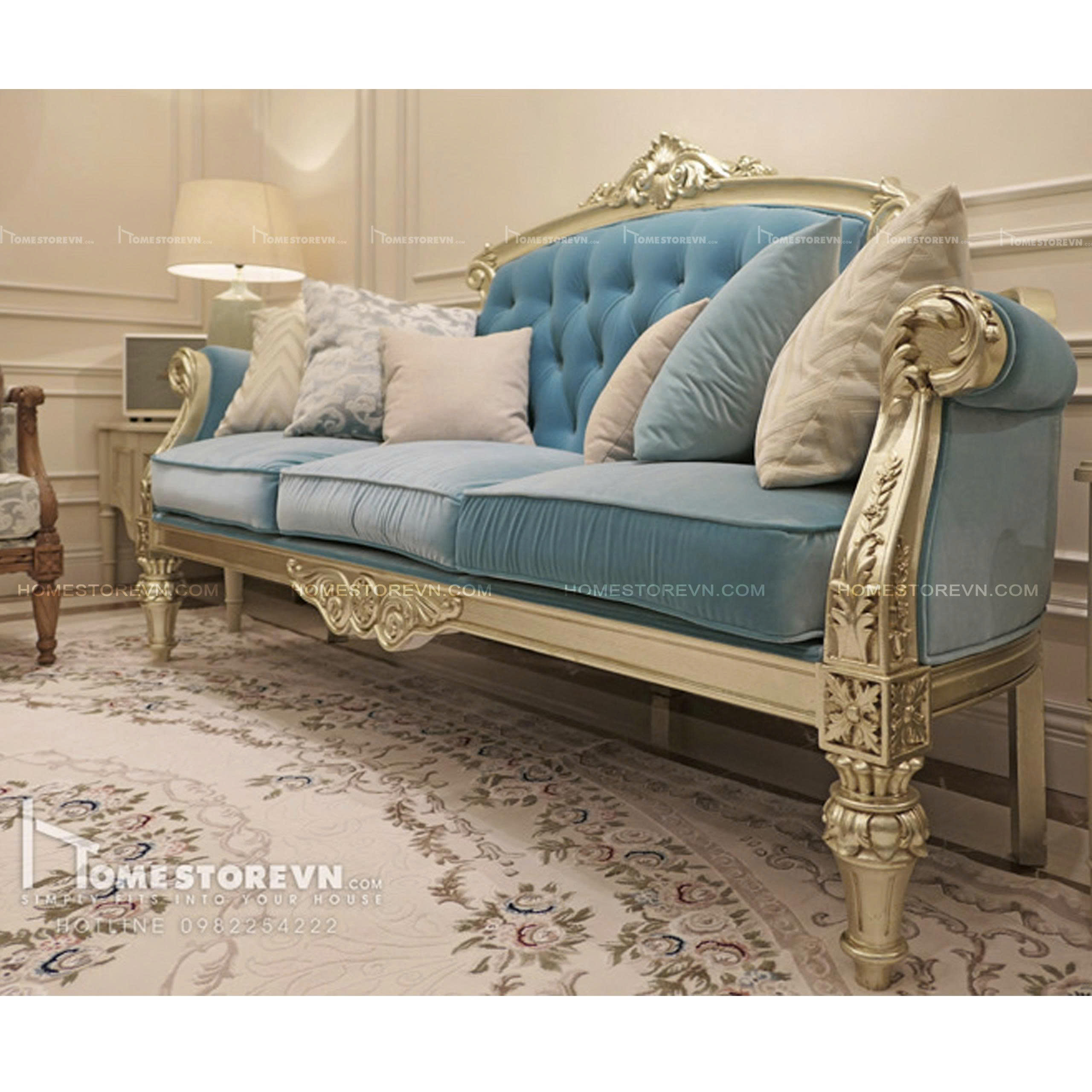 Sofa cổ điển dát vàng 2m2