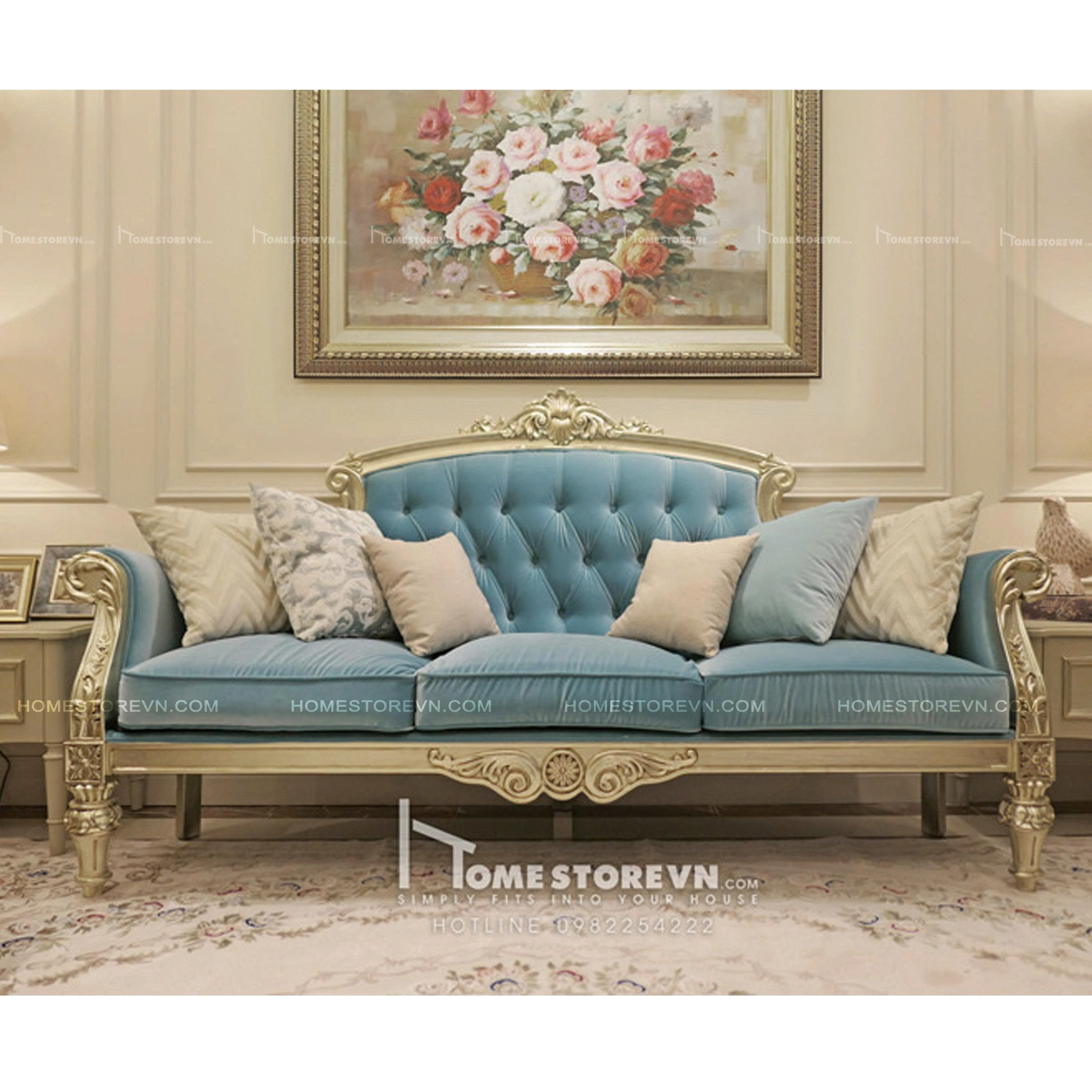 Sofa cổ điển dát vàng 2m2