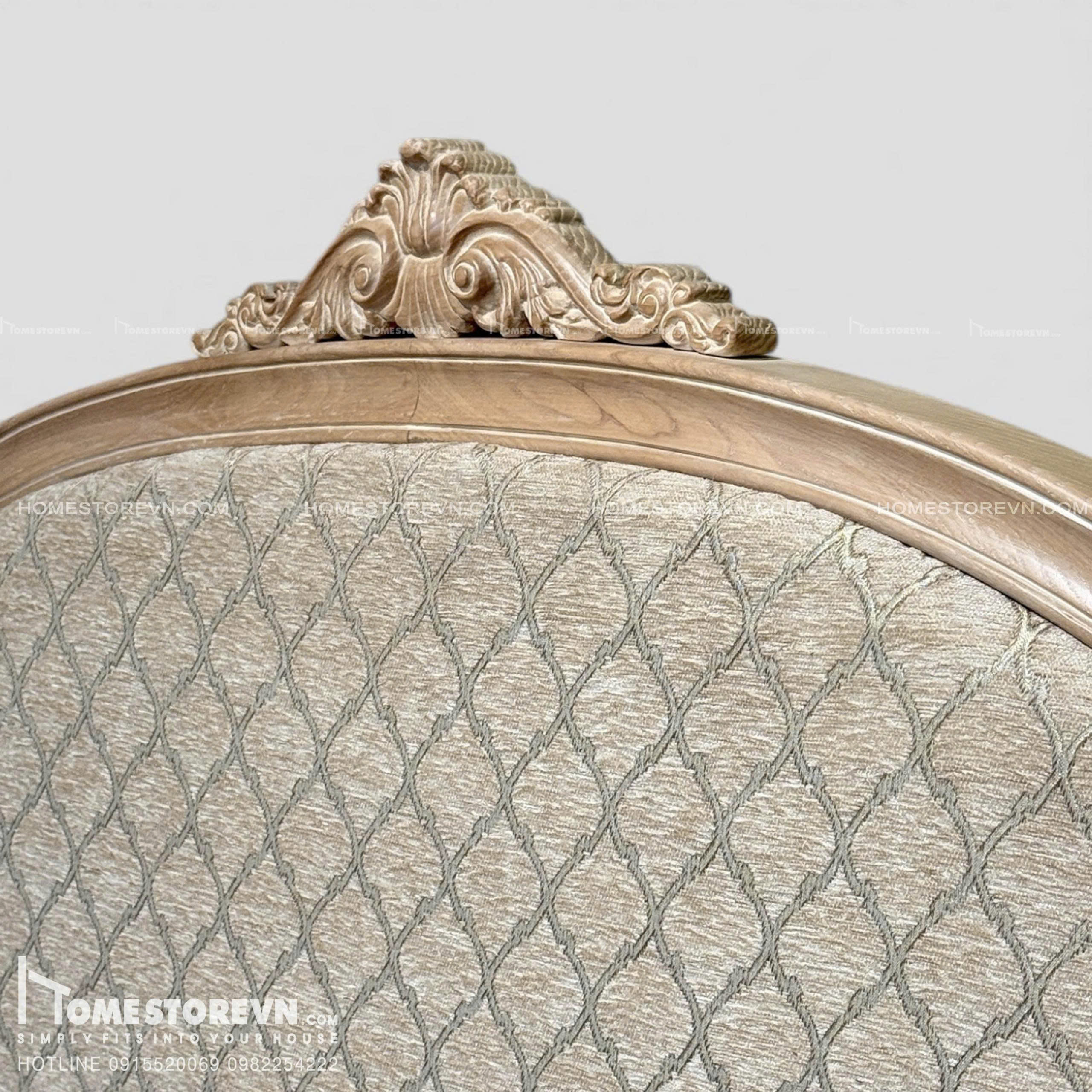 Giường gỗ Vintage lưng lượn bọc vải có nút - GI8