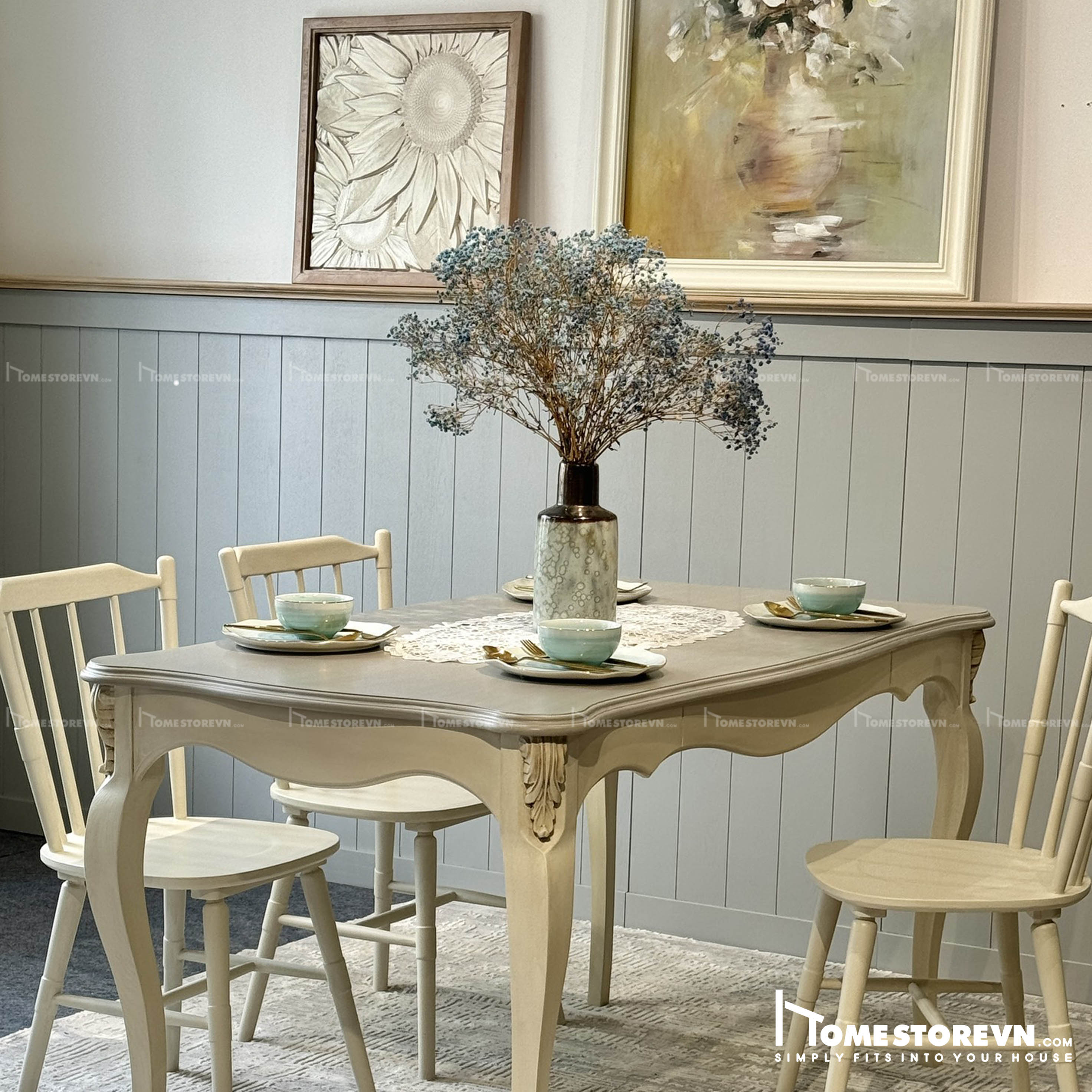 Bàn ăn chữ nhật chân cong Champagne - BA5