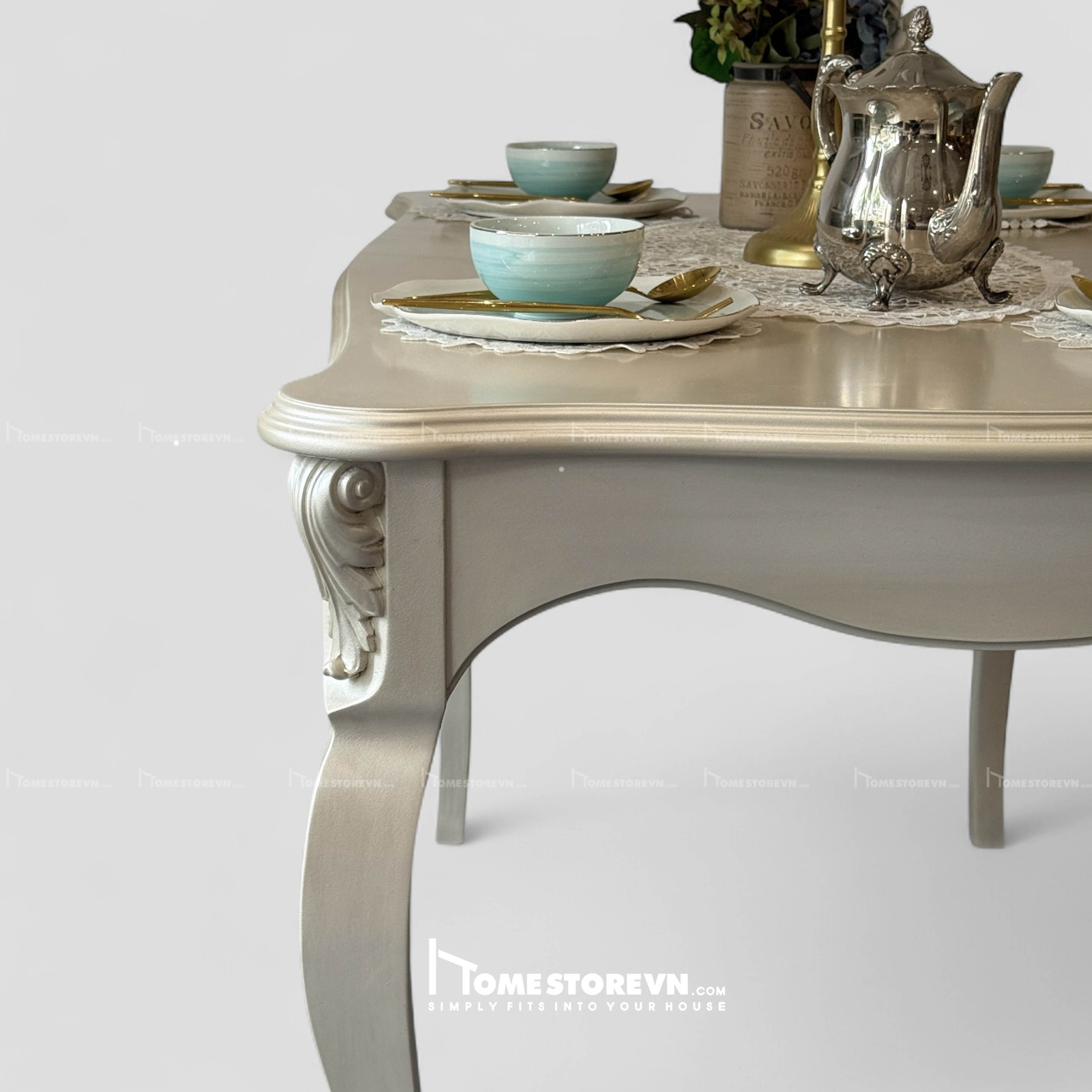 Bàn ăn chữ nhật chân cong Champagne - BA5