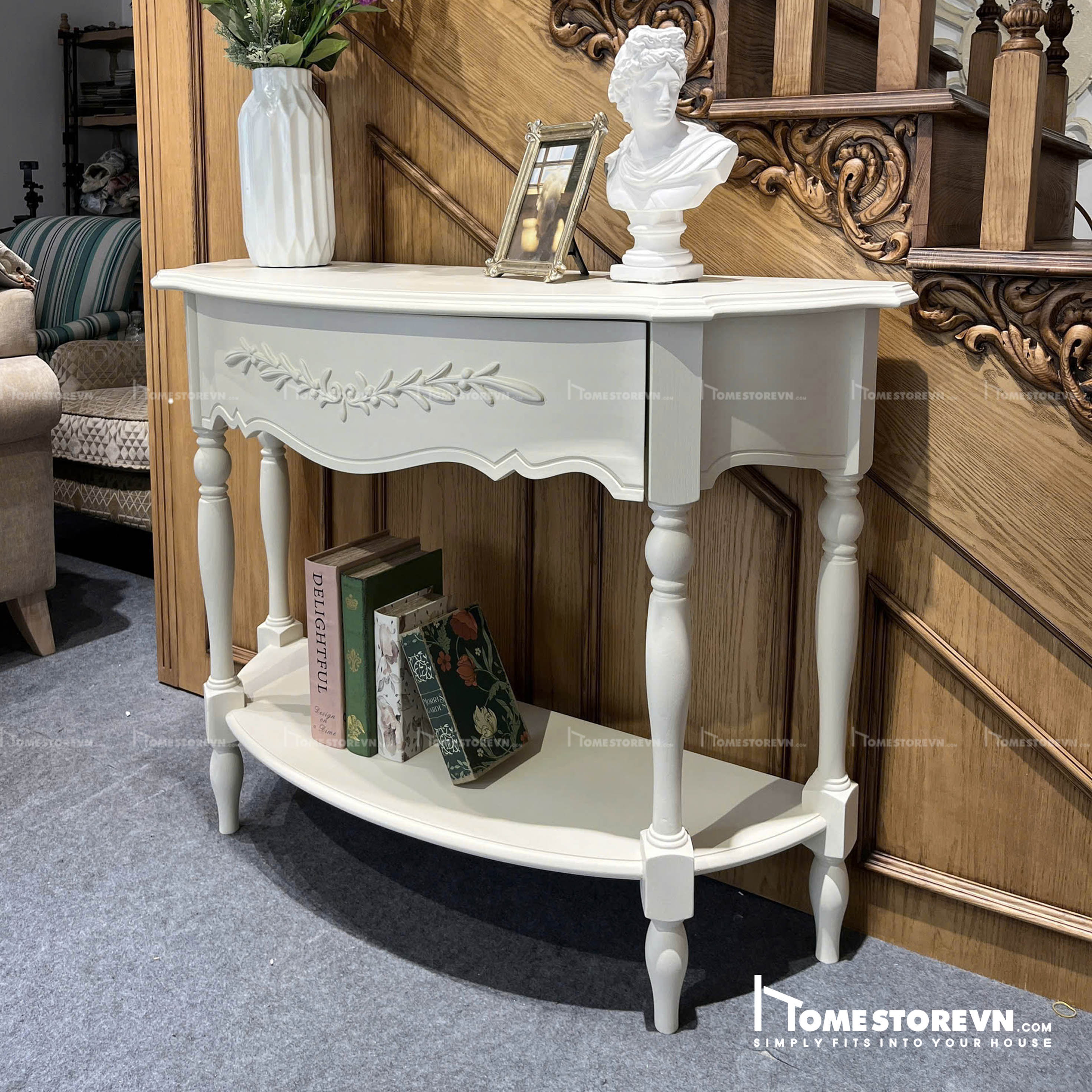 Bàn Conson Vintage Kem hoa nổi - CS2KHN