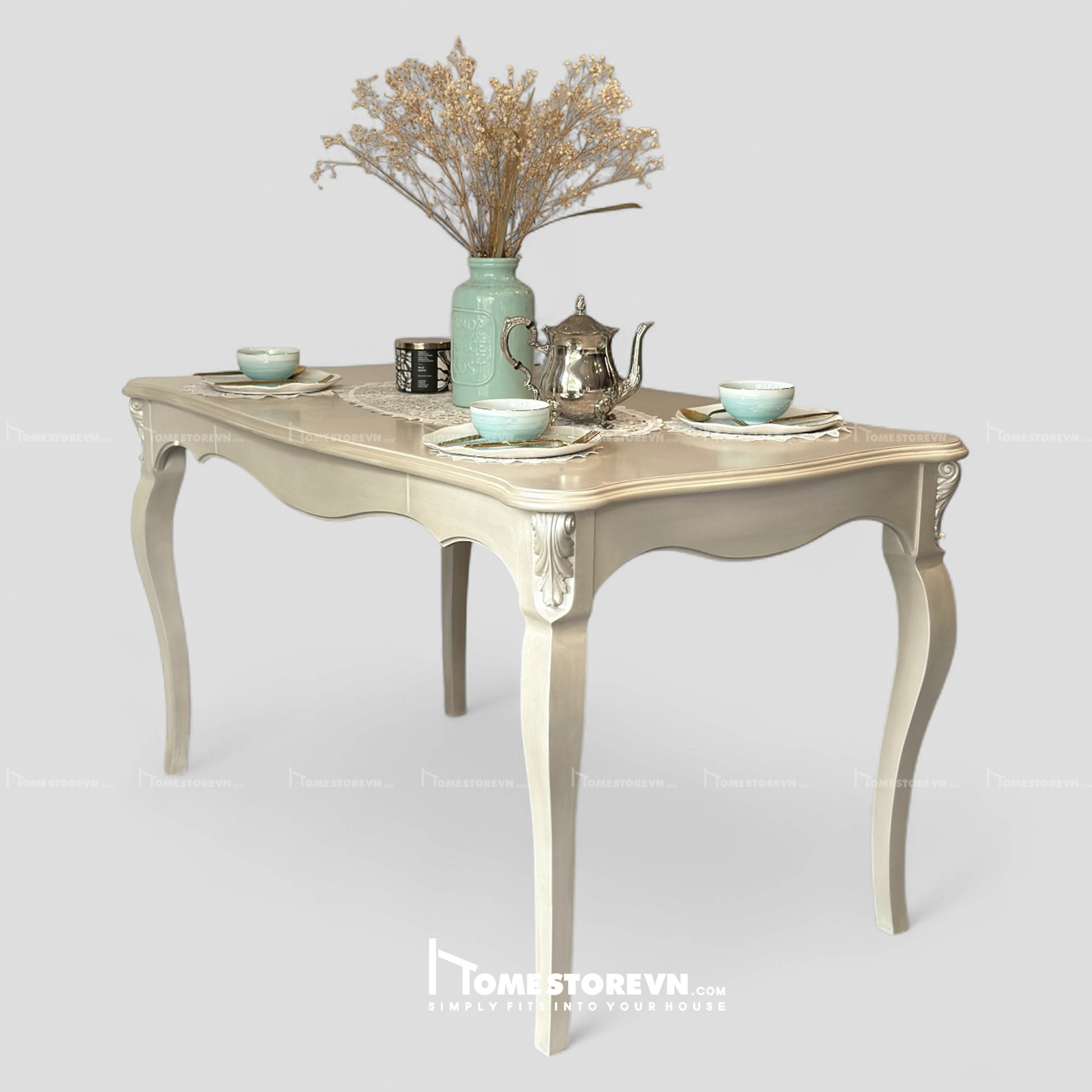 Bàn ăn chữ nhật chân cong Champagne - BA5