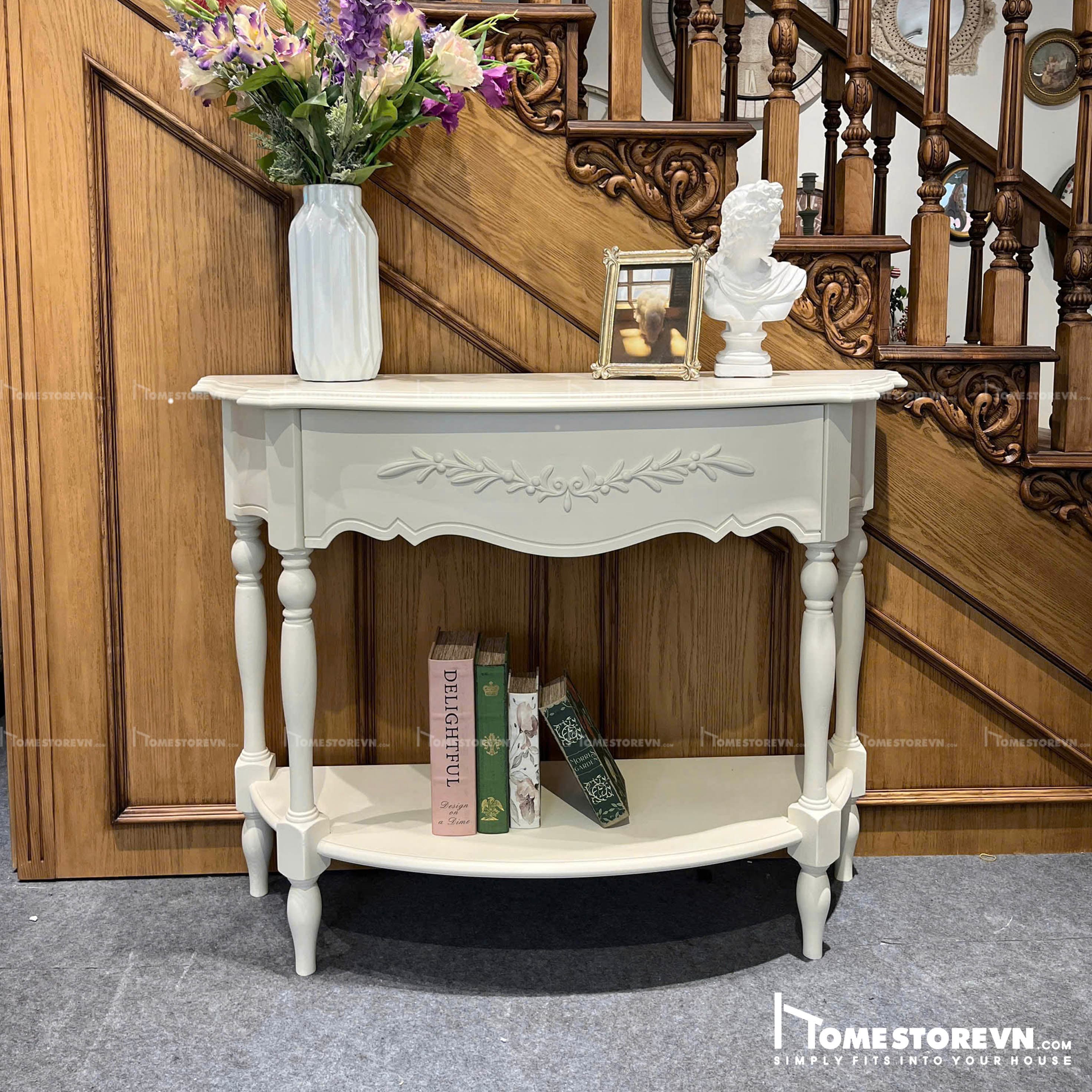 Bàn Conson Vintage Kem hoa nổi - CS2KHN