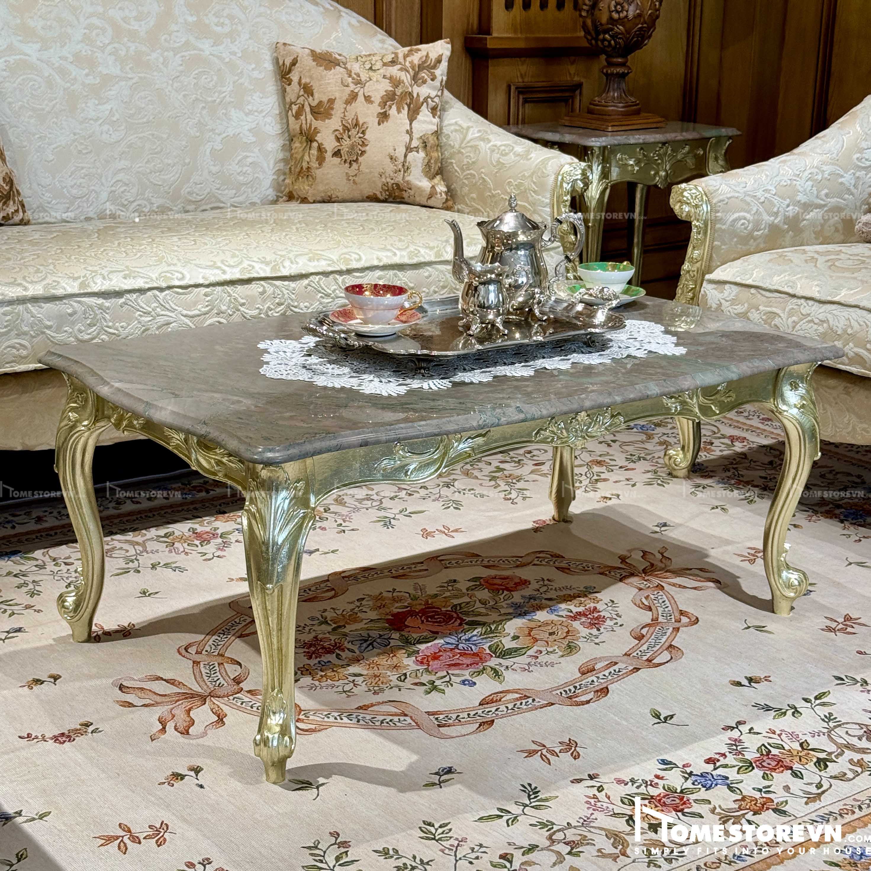 Bàn trà mặt đá dát vàng - BTR18