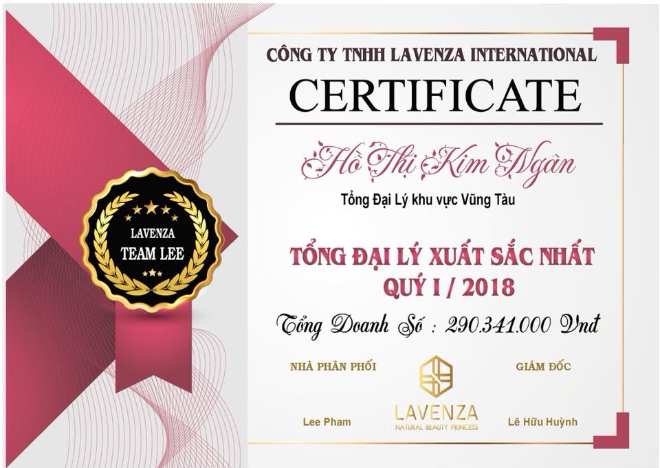 Tổng Đại Lý Xuất Sắc Lavenza Quý 1 Năm 2018