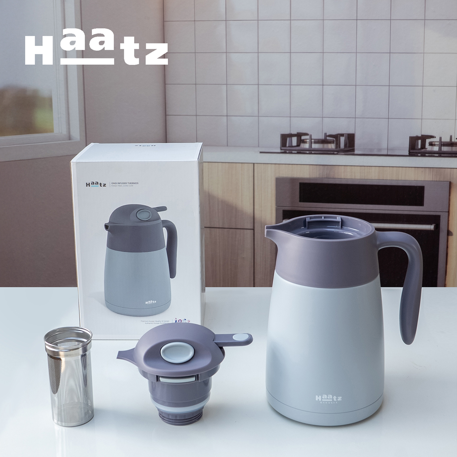 Bình ủ nhiệt pha trà Ongi Haatz inox cao cấp 316 có phin lọc dung tích 1500ml