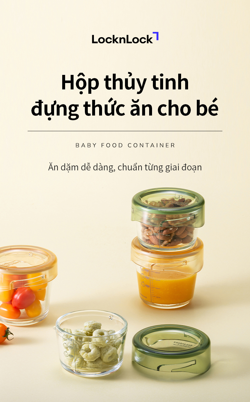Hộp Thủy Tinh LocknLock đựng thức ăn cho bé 215ml*3 - LLG540S3GRN