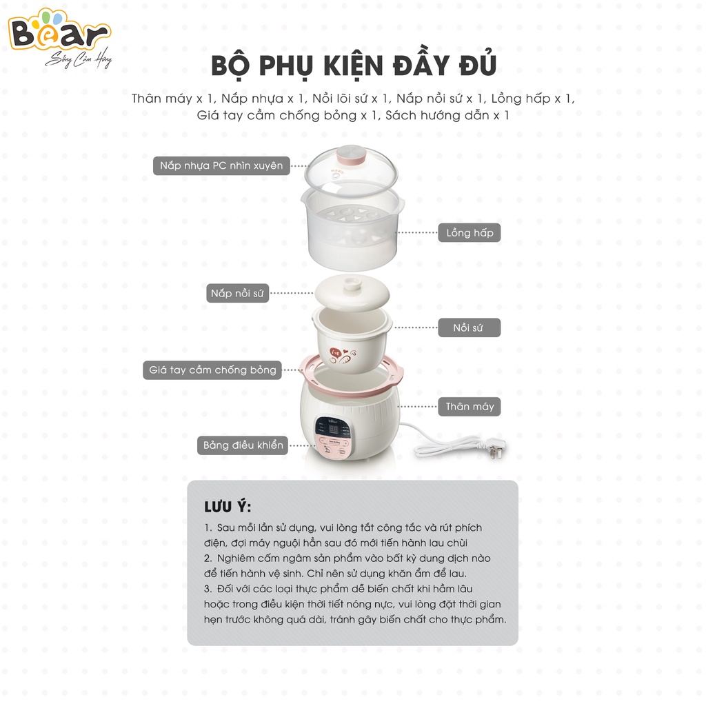 Nồi Nấu Cháo Chậm, Chưng Yến Bear SUBE001 