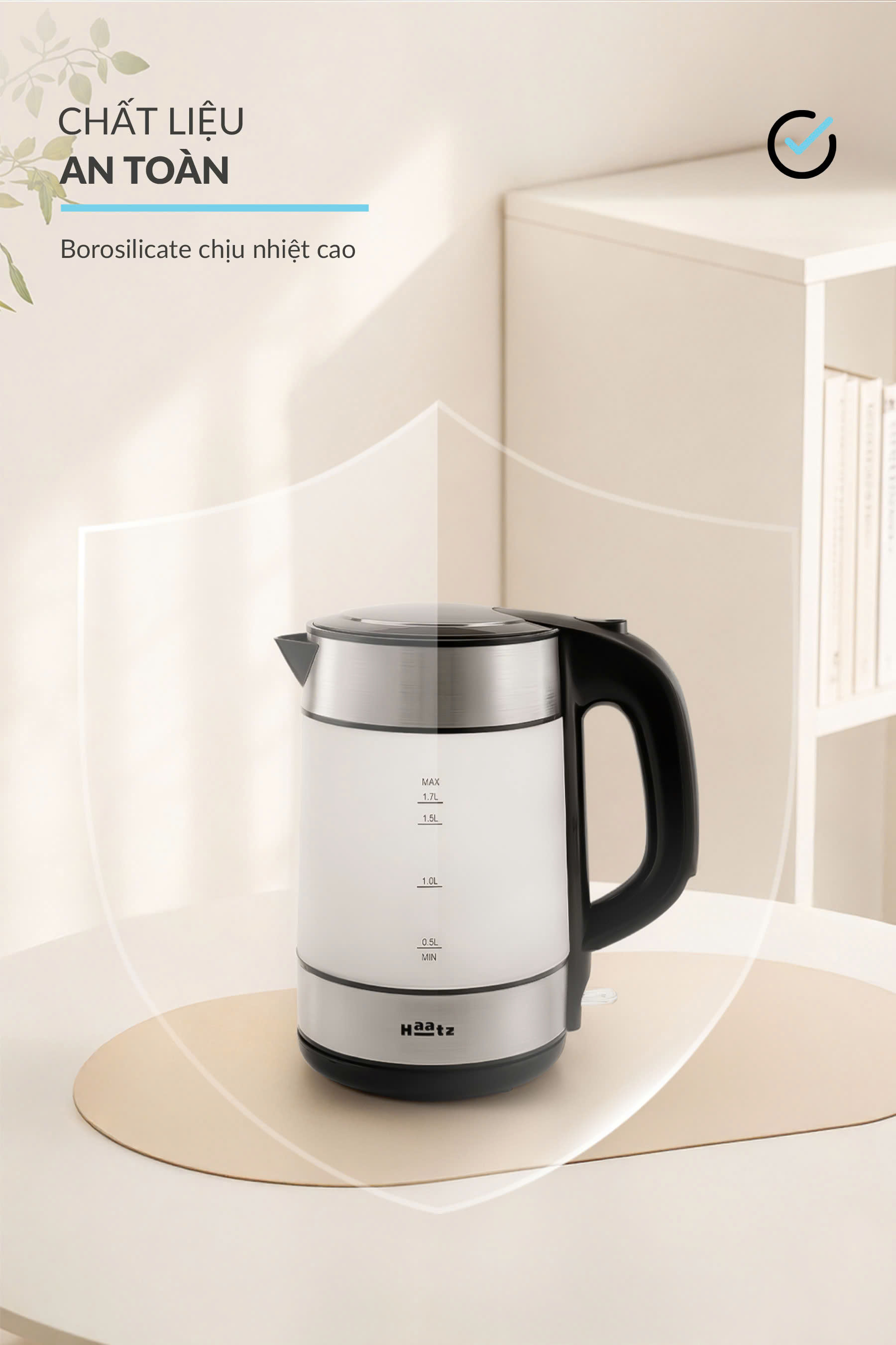 Ấm siêu tốc kính mờ chịu nhiệt cao lòng đáy bình inox 316 đun nhanh 2200w