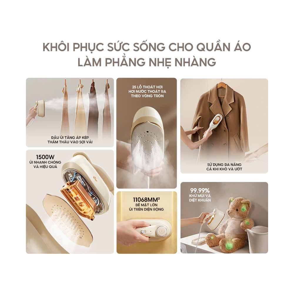 Bàn là / bàn ủi hơi nước cầm tay Bear IR-4H15H áp suất cao phun hơi mạnh mẽ