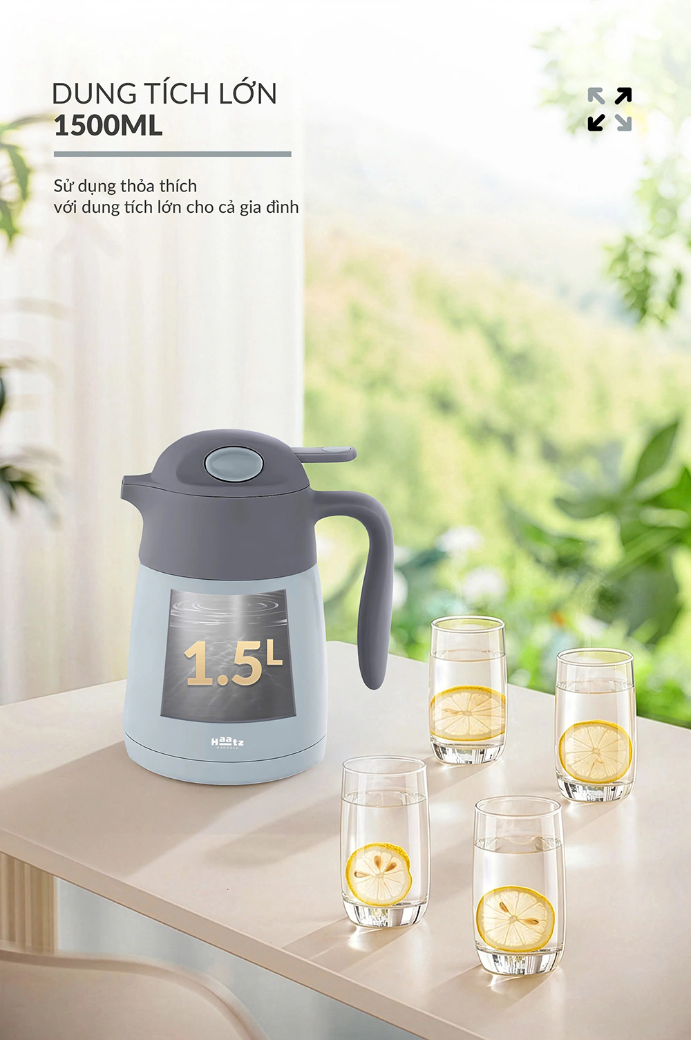 Bình ủ nhiệt pha trà Ongi Haatz inox cao cấp 316 có phin lọc dung tích 1500ml