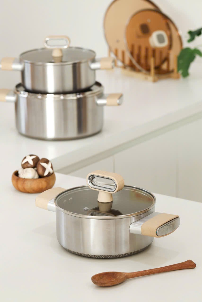 Bộ nồi Titanium Aura Haatz lòng siêu chống dính 7 lớp đáy dày dặn dùng mọi loại bếp (18cm, 20cm, 24cm)