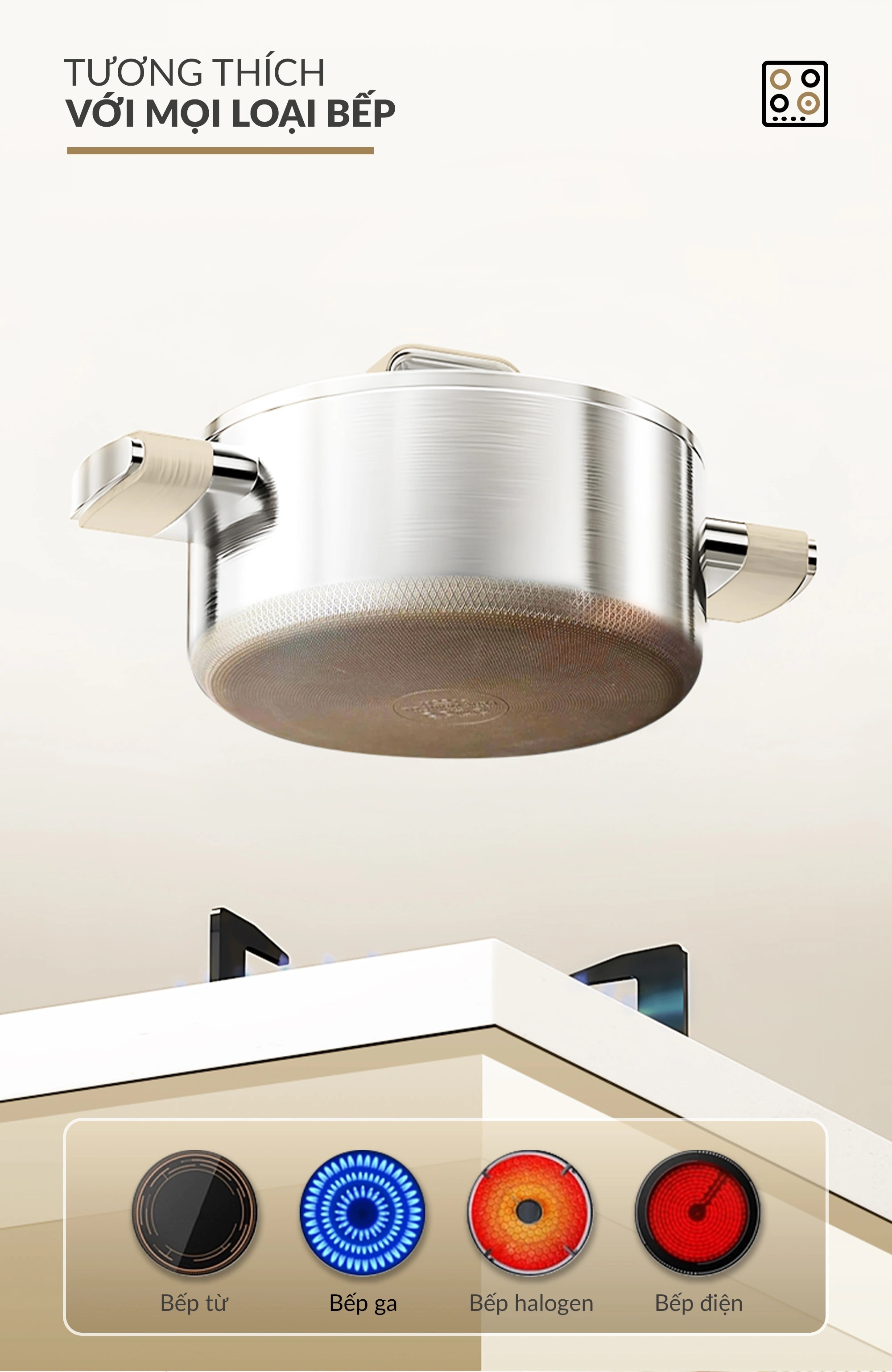 Bộ nồi Titanium Aura Haatz lòng siêu chống dính 7 lớp đáy dày dặn dùng mọi loại bếp (18cm, 20cm, 24cm)