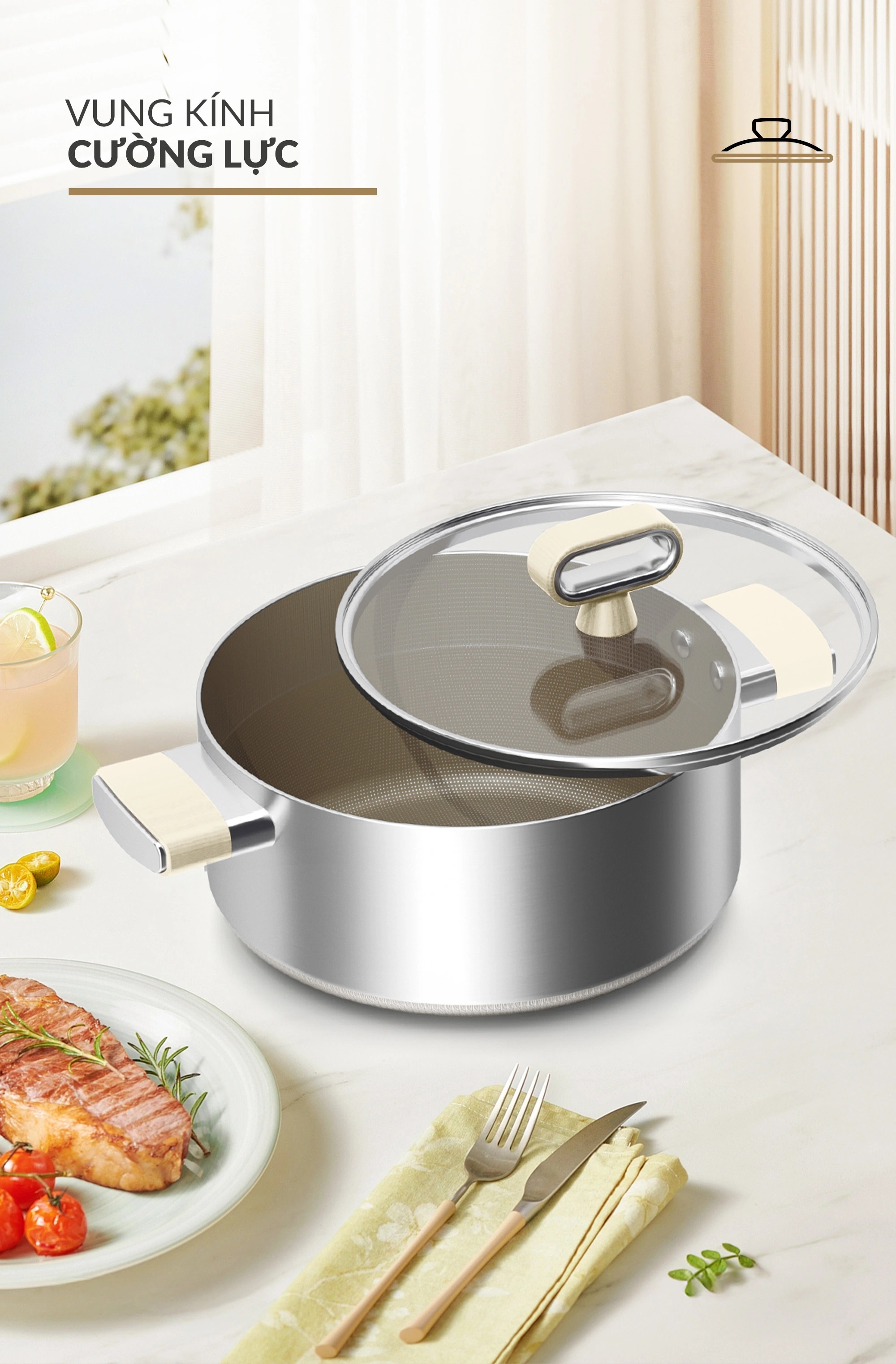 Bộ nồi Titanium Aura Haatz lòng siêu chống dính 7 lớp đáy dày dặn dùng mọi loại bếp (18cm, 20cm, 24cm)