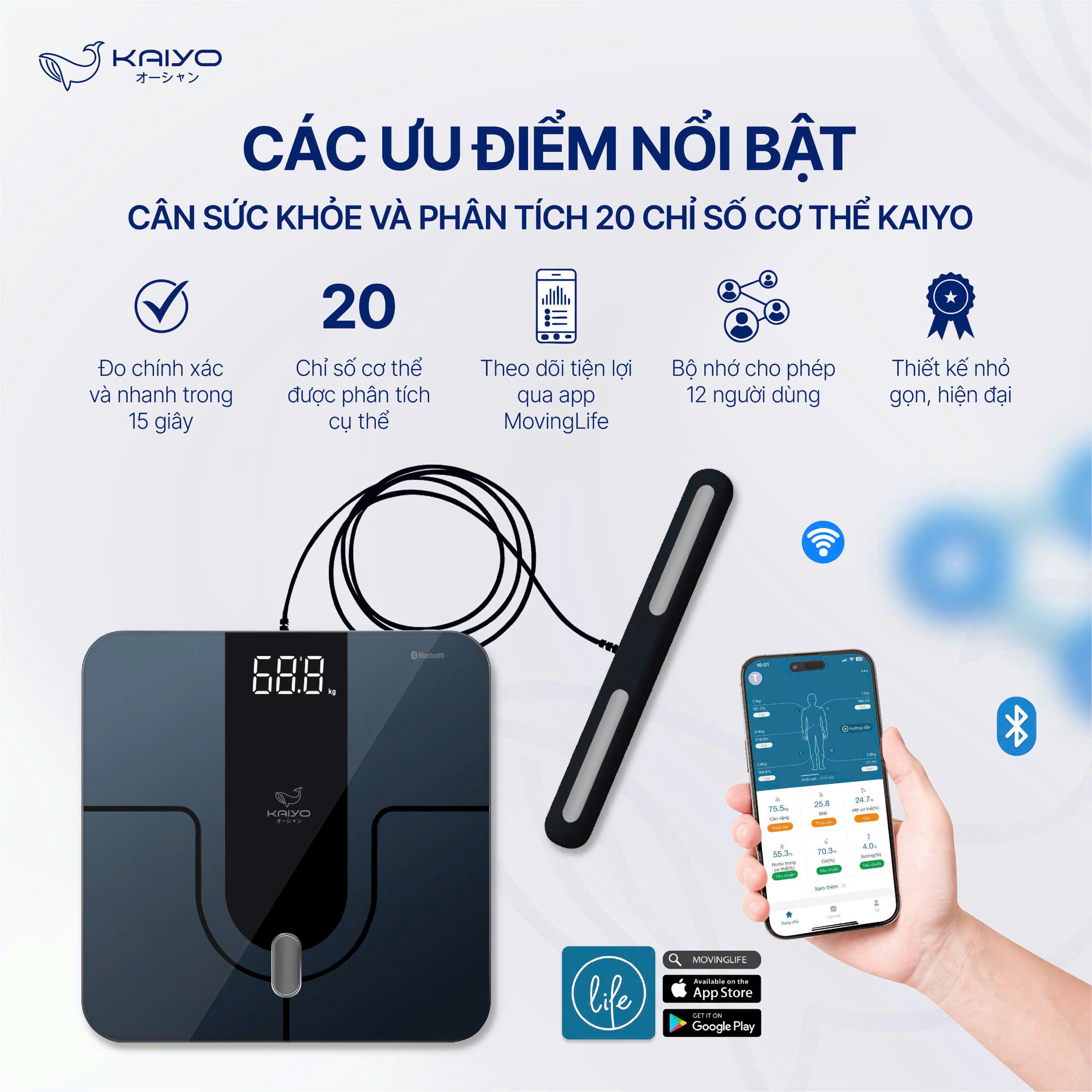 Cân sức khoẻ và phân tích 20 chỉ số cơ thể Kaiyo KSS-408