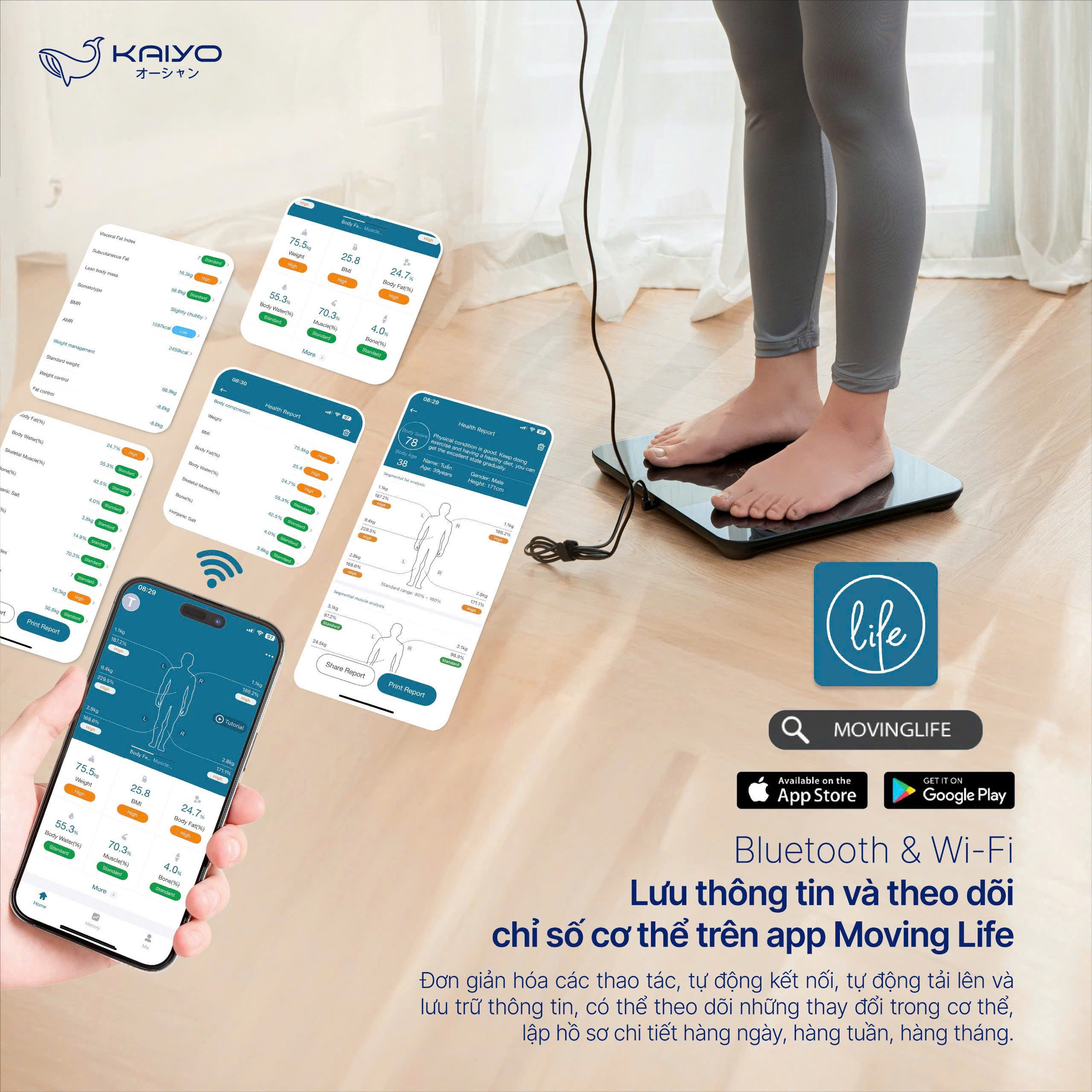 Cân sức khoẻ và phân tích 20 chỉ số cơ thể Kaiyo KSS-408