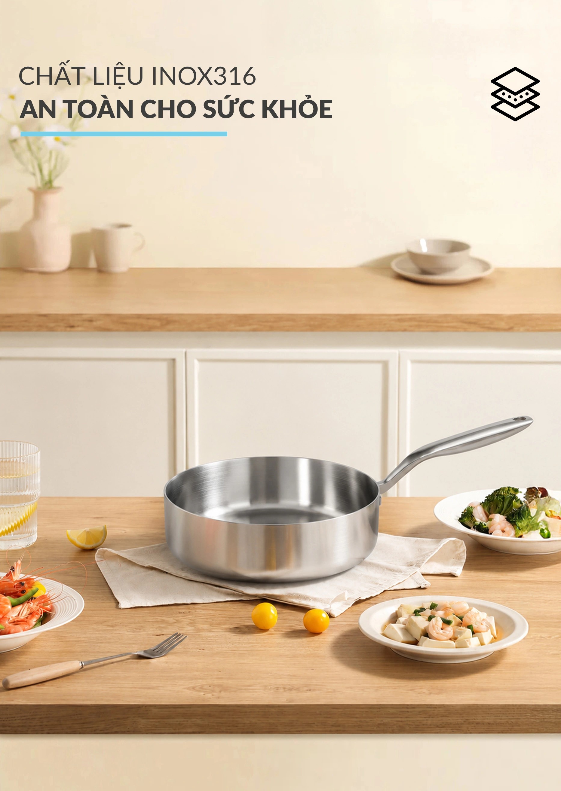 Chảo inox 316 HAATZ đúc liền khối thành đứng