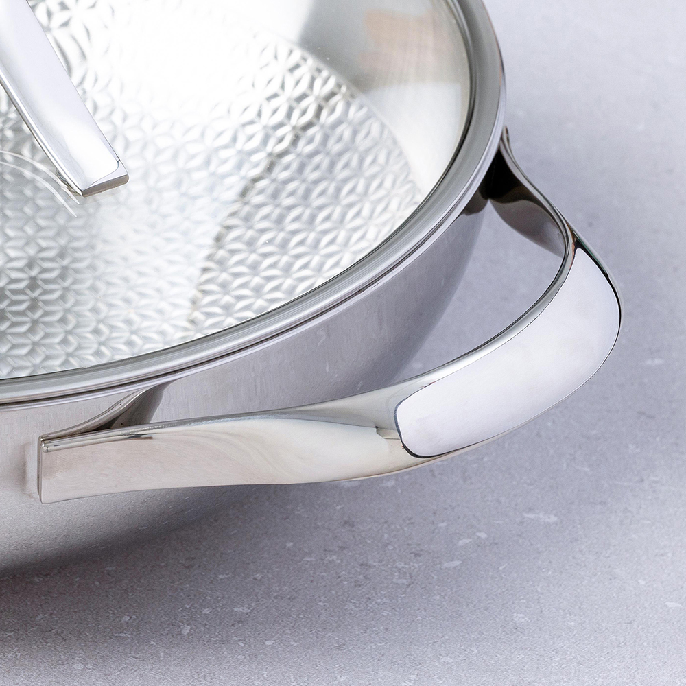 Nồi lẩu - chảo đúc inox 304 3 lớp đáy liền dập nổi Kaiyo sâu lòng 2 tay cầm vung kính size 24cm, 28cm