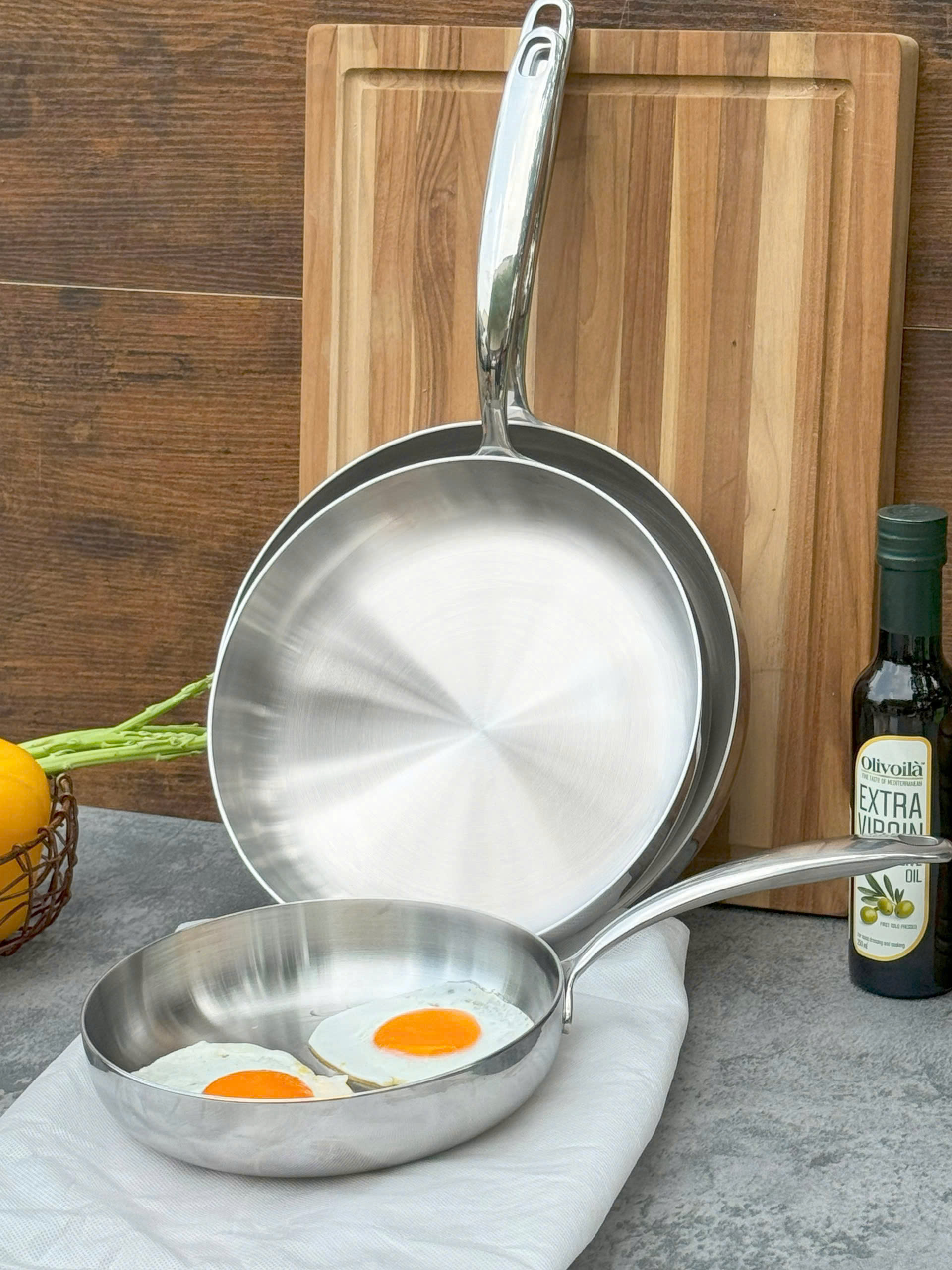 Chảo đúc Inox 316 - 3 lớp đáy liền KAIYO Tri-Ply dáng cạn không vung