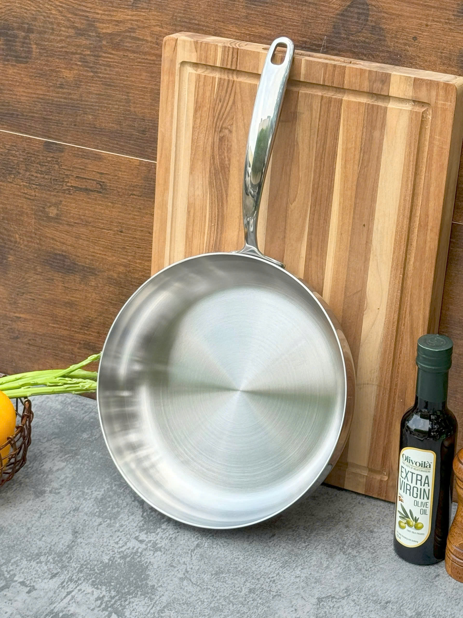 Chảo đúc Inox 316 - 3 lớp đáy liền KAIYO Tri-Ply dáng cạn không vung