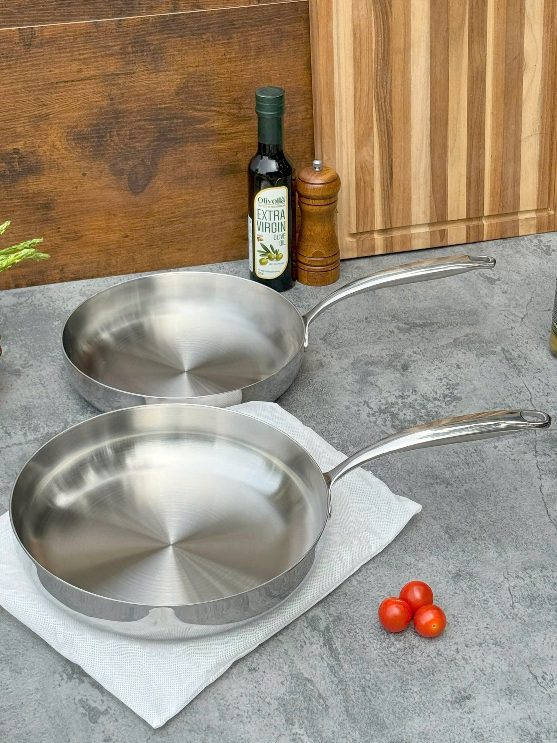 Chảo đúc Inox 316 - 3 lớp đáy liền KAIYO Tri-Ply dáng cạn không vung