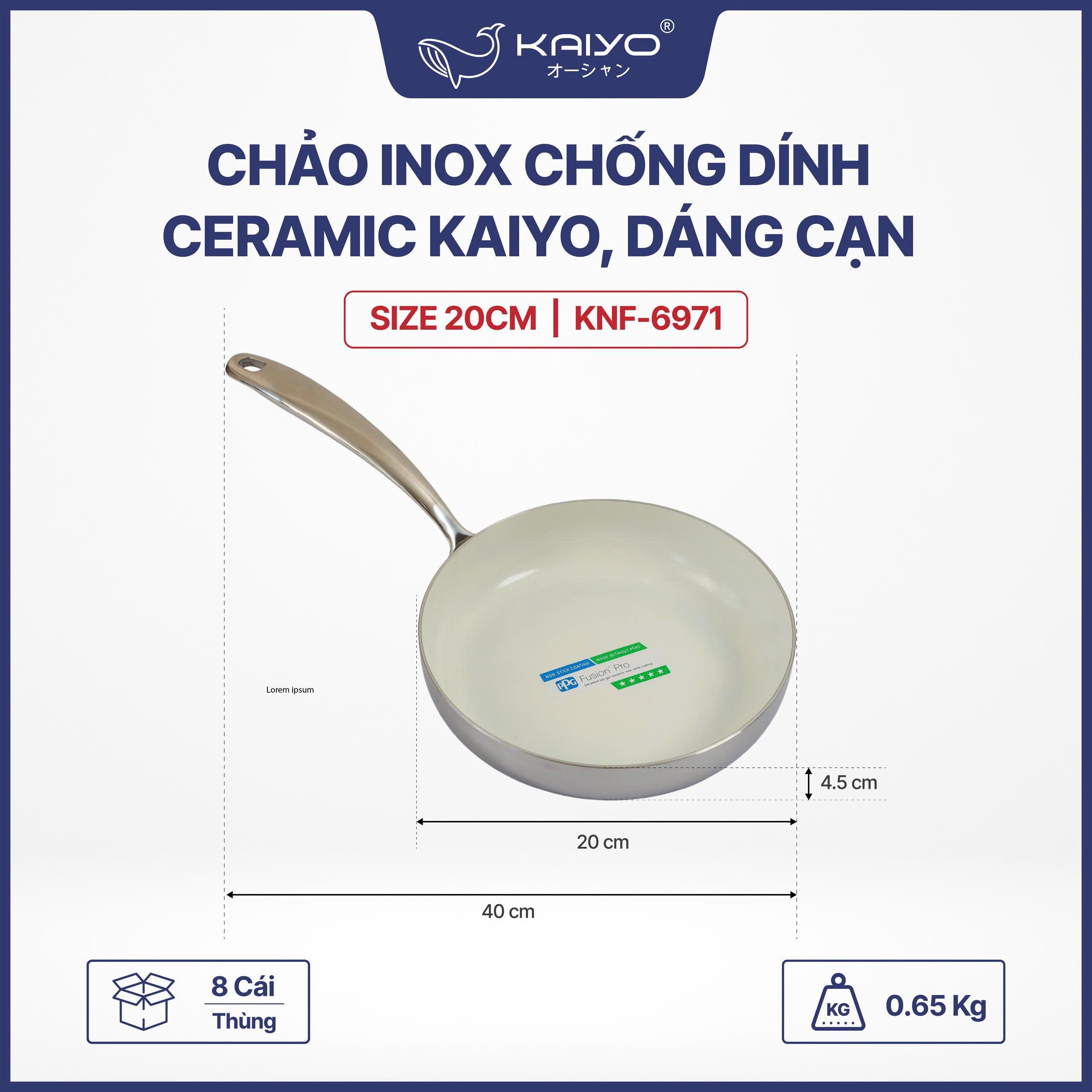 Chảo inox đúc nguyên khối thân đáy liền 5 lớp phủ chống dính ceramic Kaiyo