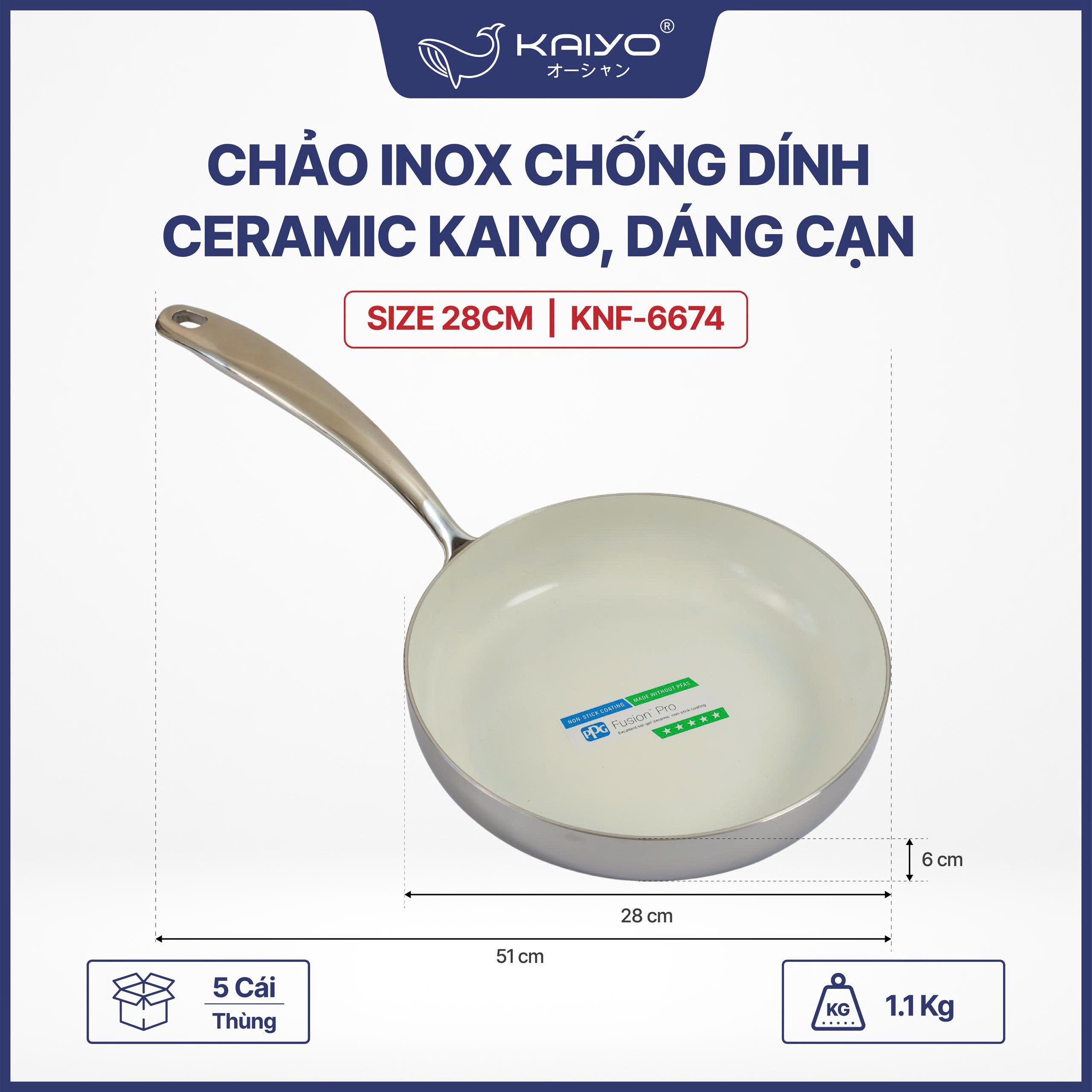 Chảo inox đúc nguyên khối thân đáy liền 5 lớp phủ chống dính ceramic Kaiyo