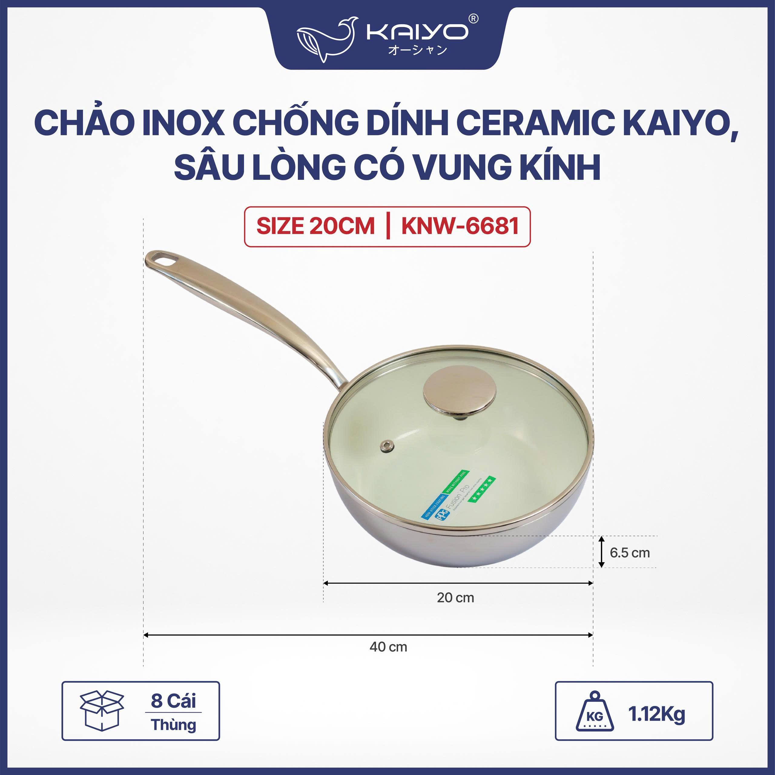 Chảo inox đúc nguyên khối thân đáy liền 5 lớp phủ chống dính ceramic Kaiyo