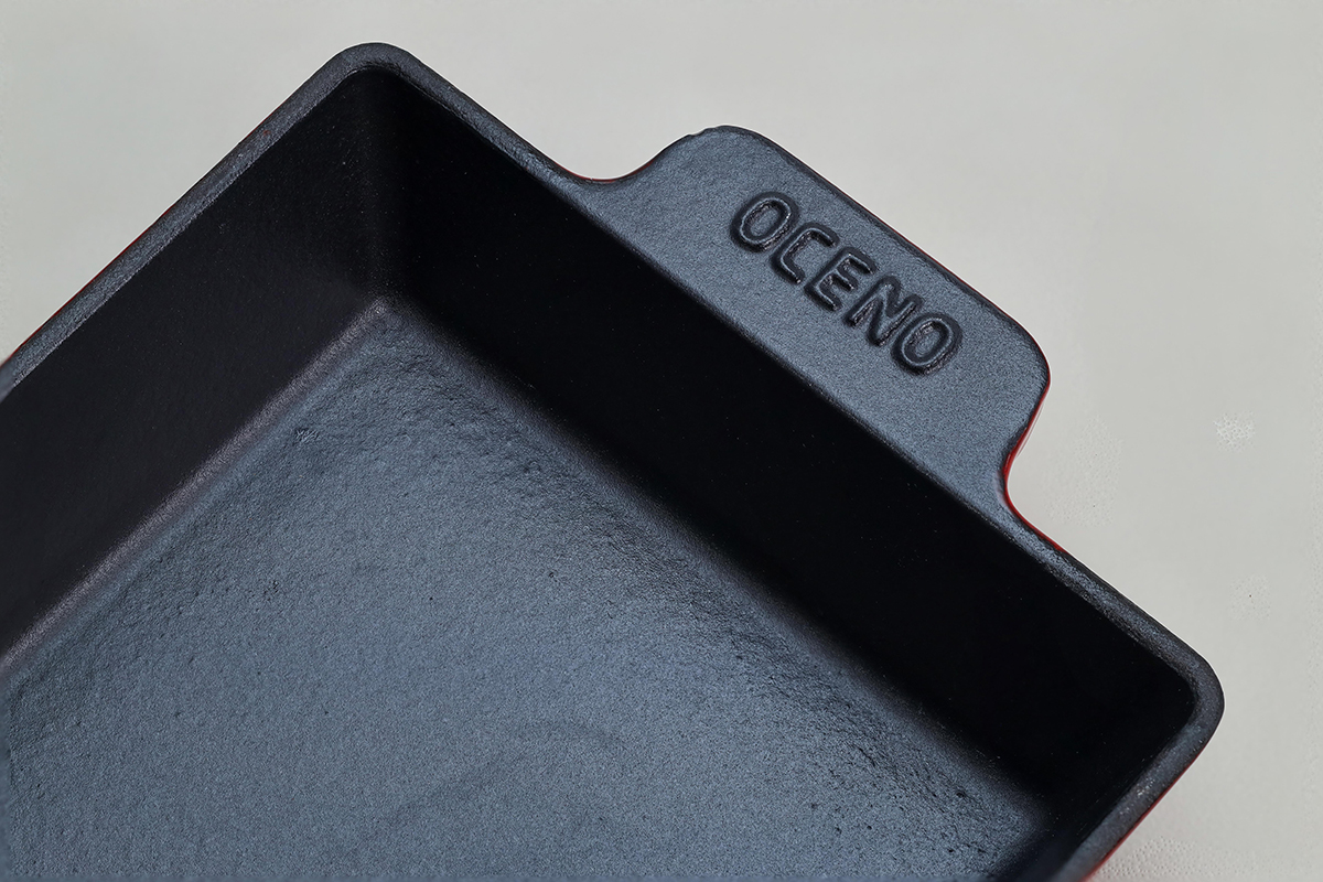 Chảo gang Oceno hình chữ nhật, size 14x18cm, màu đỏ mã OFR-1358