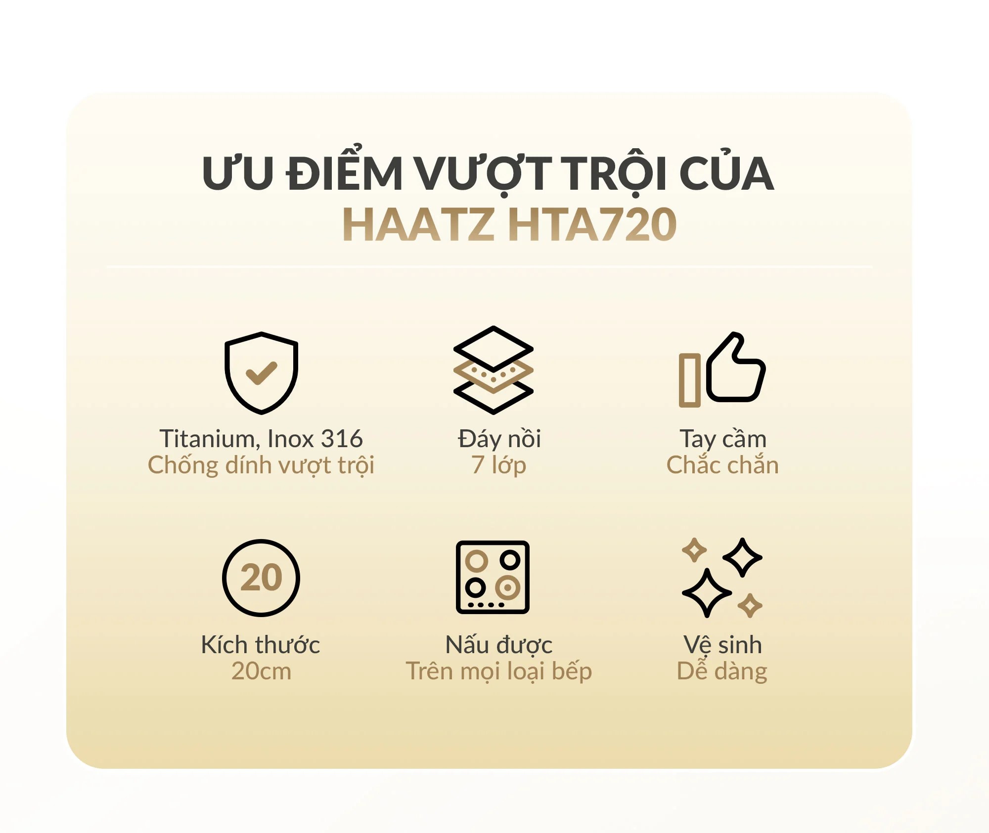 Chảo rán thành đứng Haatz Titanium Aura inox 316 đáy 7 lớp size 20-24-26cm