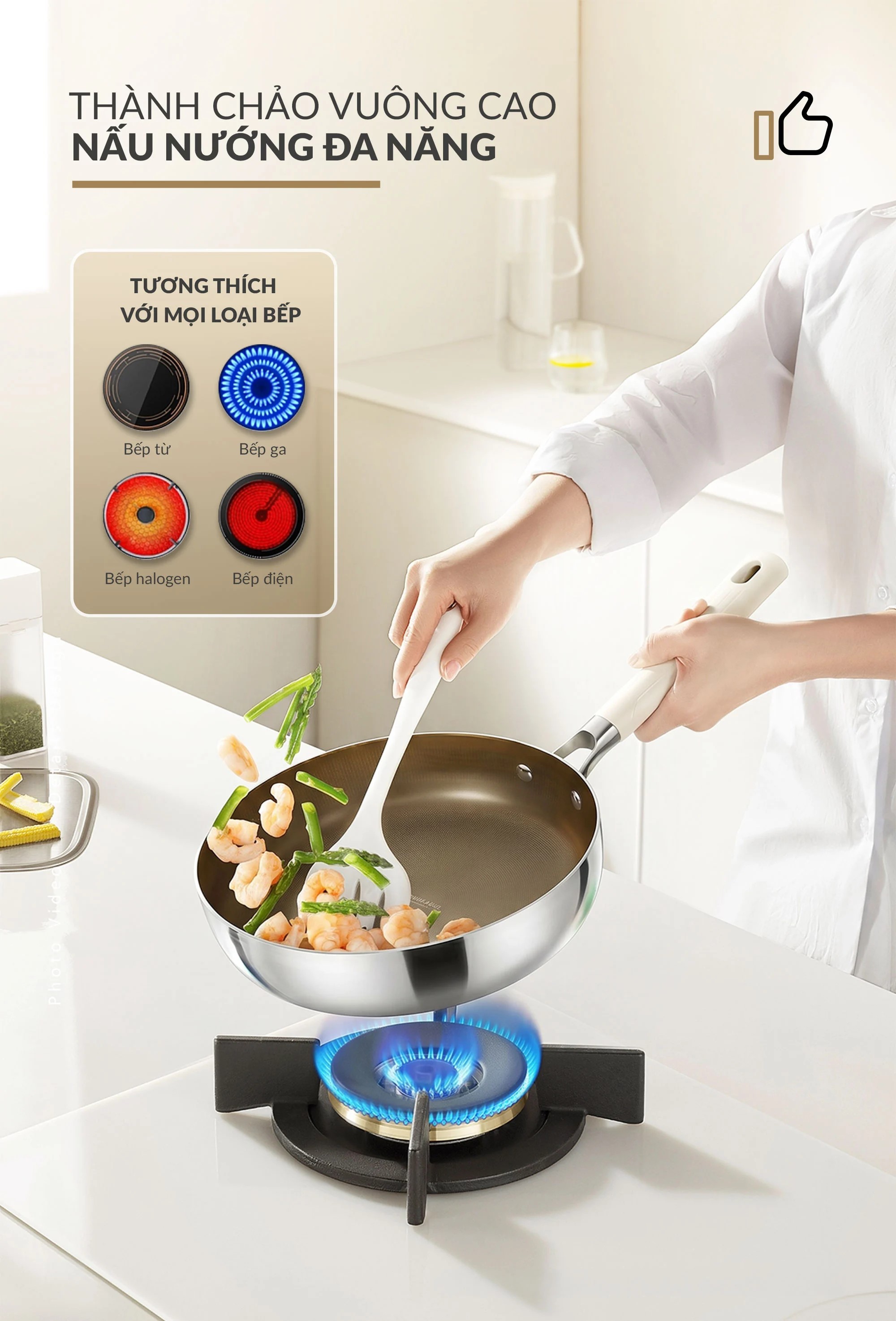 Chảo rán thành đứng Haatz Titanium Aura inox 316 đáy 7 lớp size 20-24-26cm