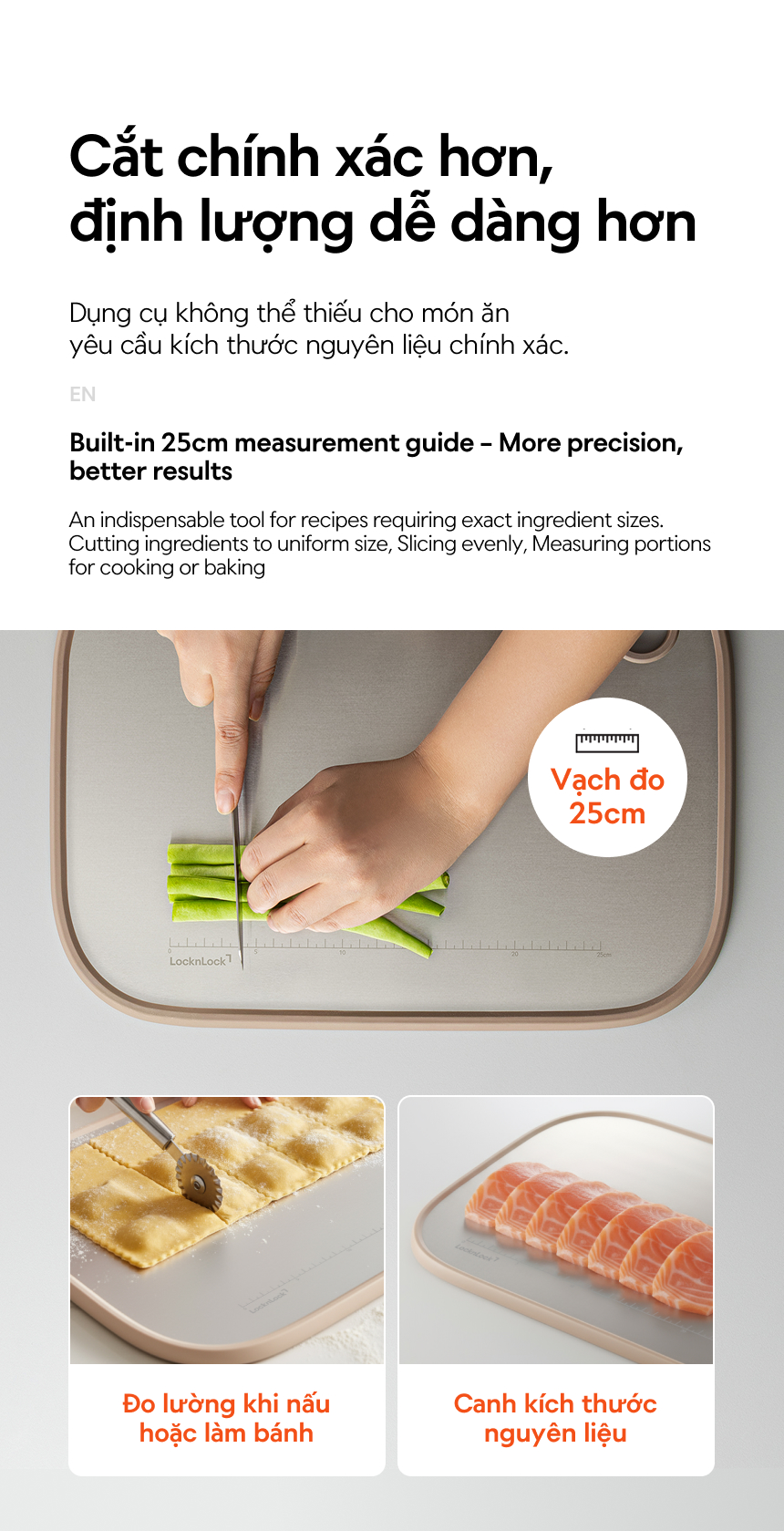 Thớt hai mặt LocknLock inox 304, nhựa PP kháng khuẩn CKD096IVY