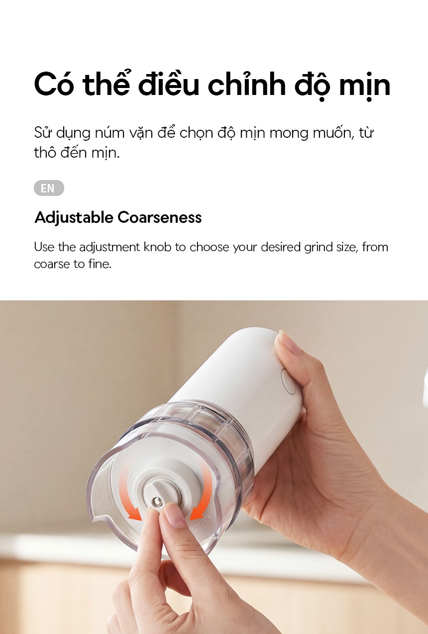 Máy xay tiêu & muối cốc đôi LocknLock 1 chạm CKO119WHT dùng pin sạc