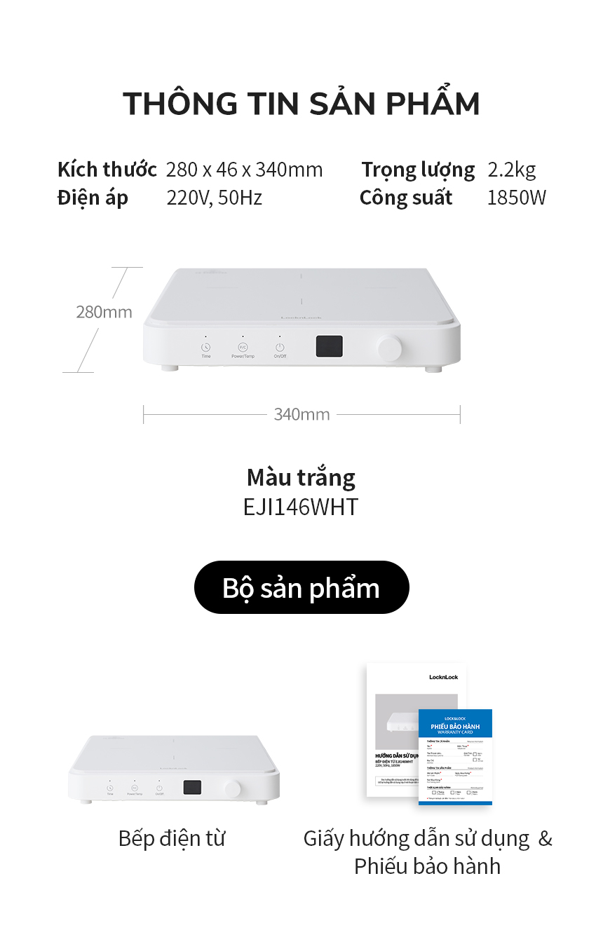 Bếp điện từ LocknLock Bianco Slim Induction Cooker 1850w EJI146WHT