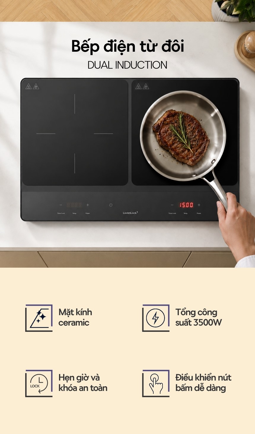 Bếp Điện Từ Đôi Locknlock Dual Induction Cooktop EJI347BLK
