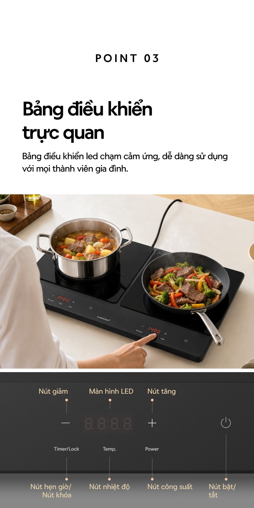 Bếp Điện Từ Đôi Locknlock Dual Induction Cooktop EJI347BLK