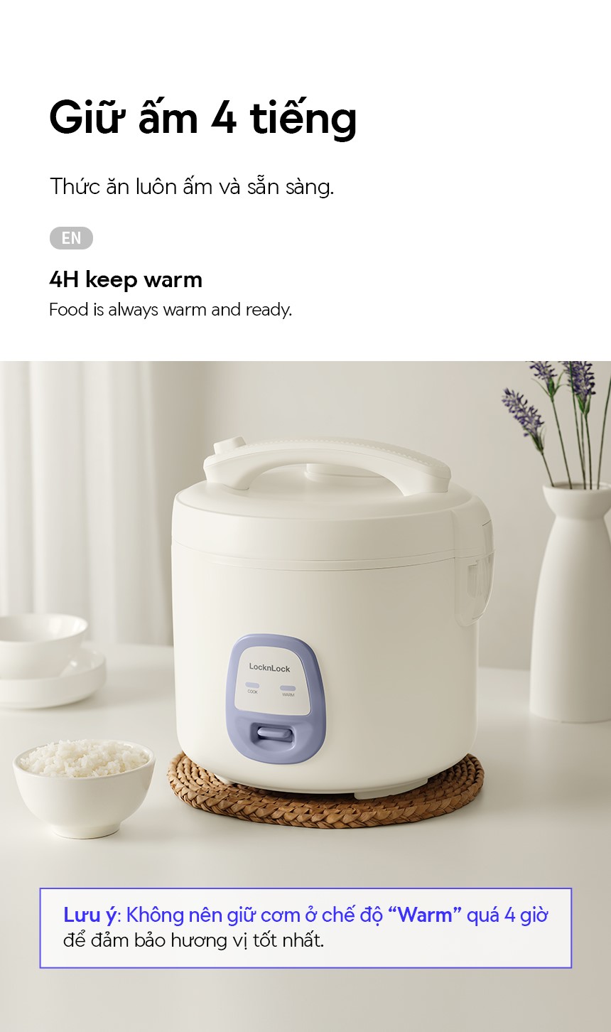 Nồi cơm điện LocknLock 700W, 1.8L Màu ngà EJR462IVY