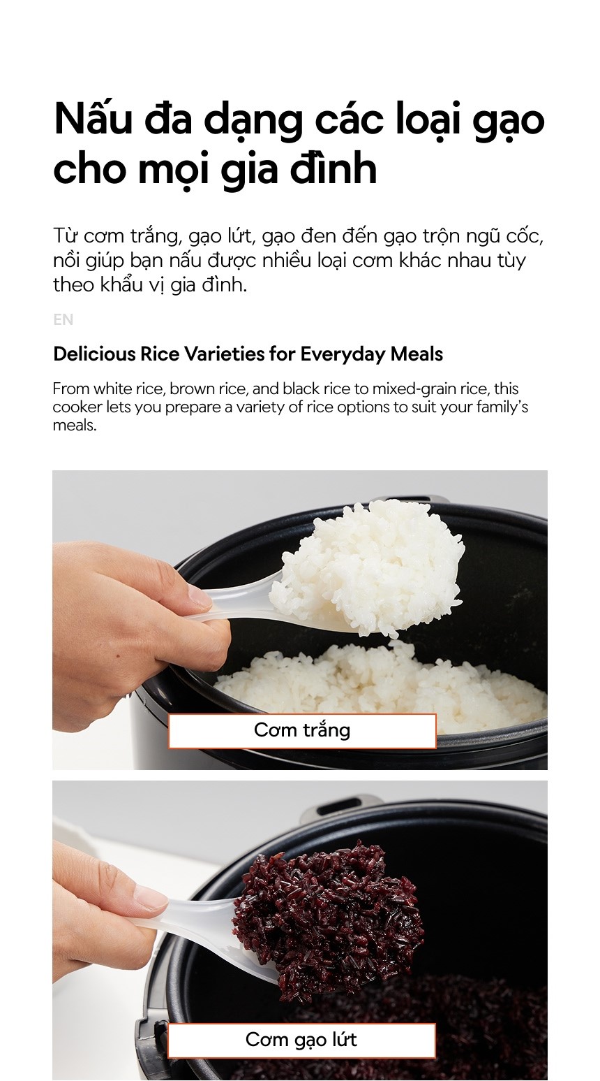 Nồi cơm điện LocknLock Daily Rice Cooker EJR472BLK dung tích 1.8L - Màu đen