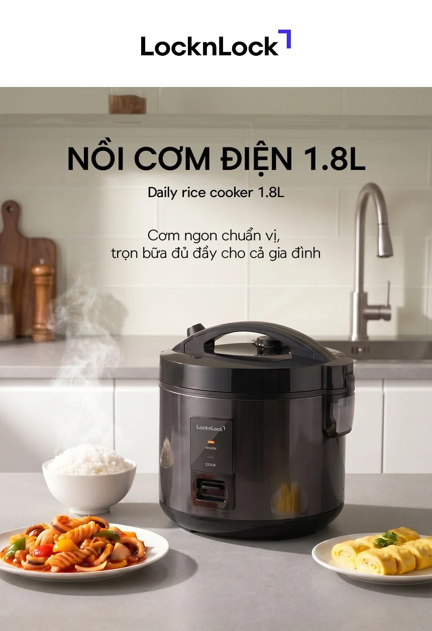 Nồi cơm điện LocknLock Daily Rice Cooker EJR472BLK dung tích 1.8L - Màu đen