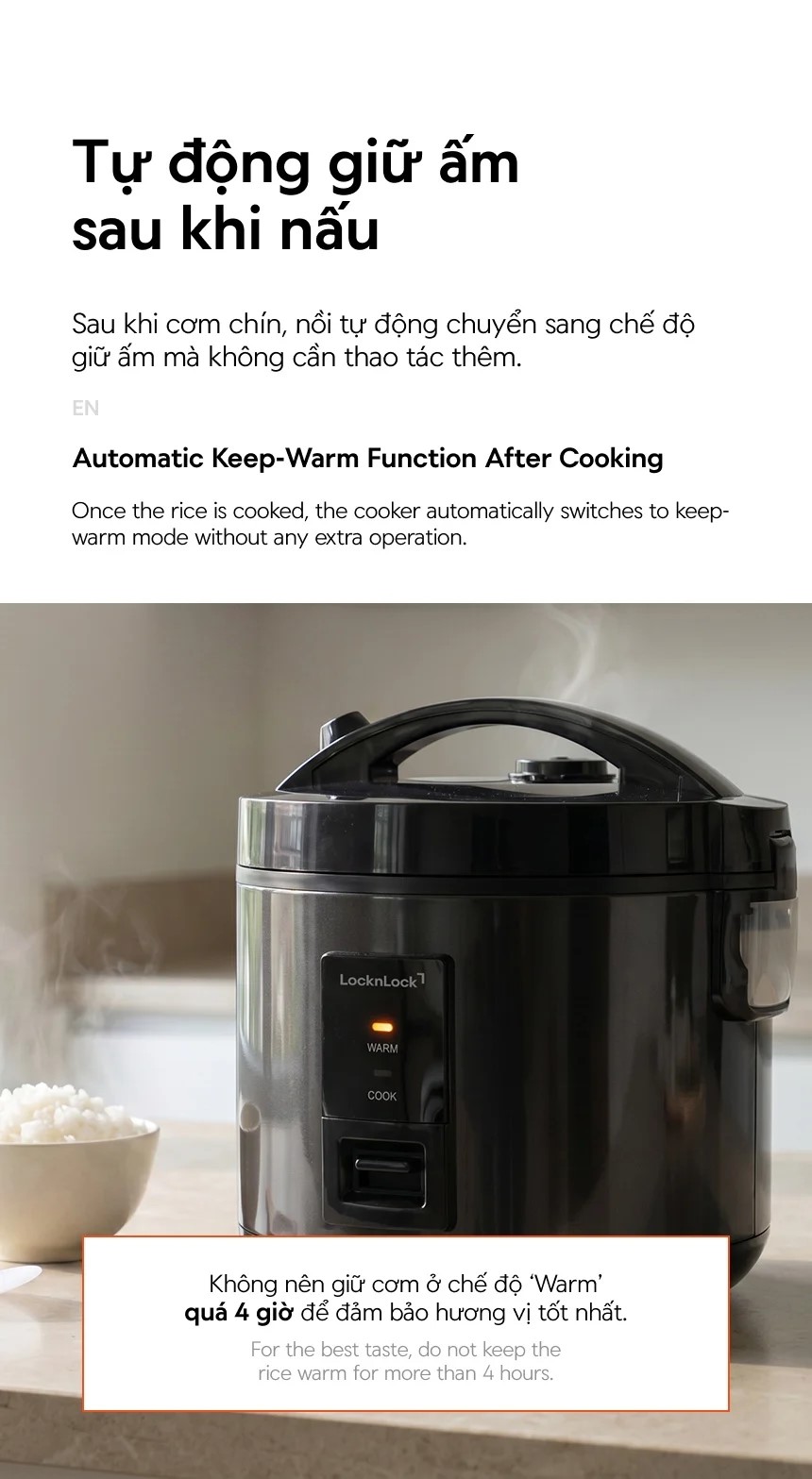 Nồi cơm điện LocknLock Daily Rice Cooker EJR472BLK dung tích 1.8L - Màu đen