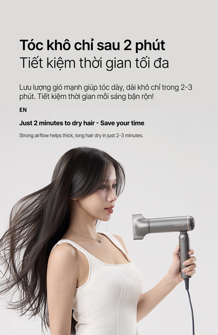 Máy sấy và tạo kiểu tóc gấp gọn LocknLock Foldable Hair Styling Dryer ENA626GRY