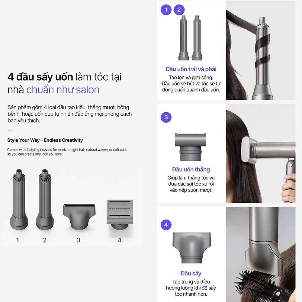 Máy sấy và tạo kiểu tóc gấp gọn LocknLock Foldable Hair Styling Dryer ENA626GRY