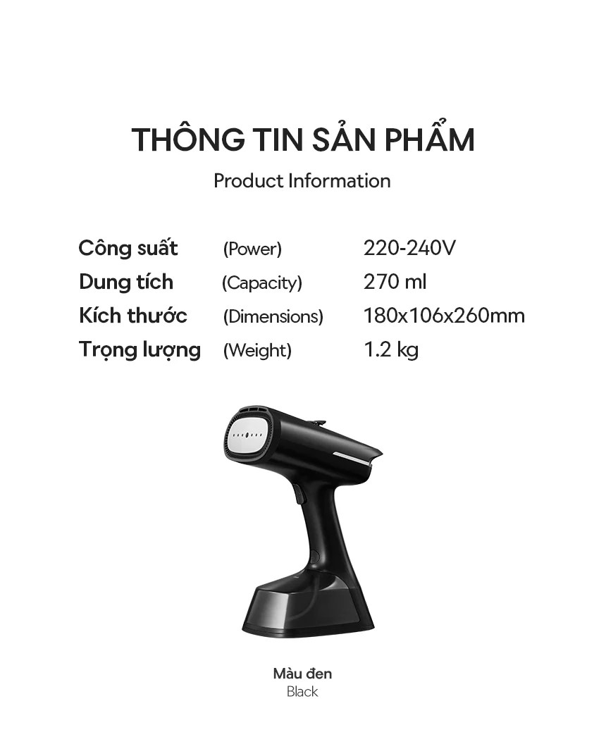 Bàn ủi hơi nước LocknLock hút vải thông minh ENI216BLK
