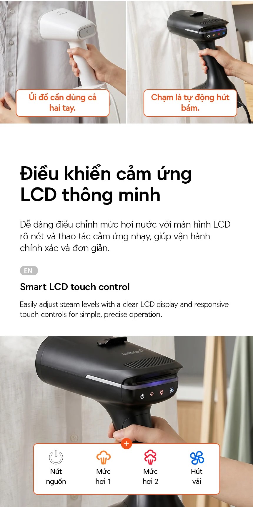 Bàn ủi hơi nước LocknLock hút vải thông minh ENI216BLK