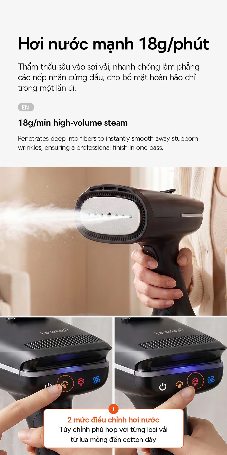 Bàn ủi hơi nước LocknLock hút vải thông minh ENI216BLK